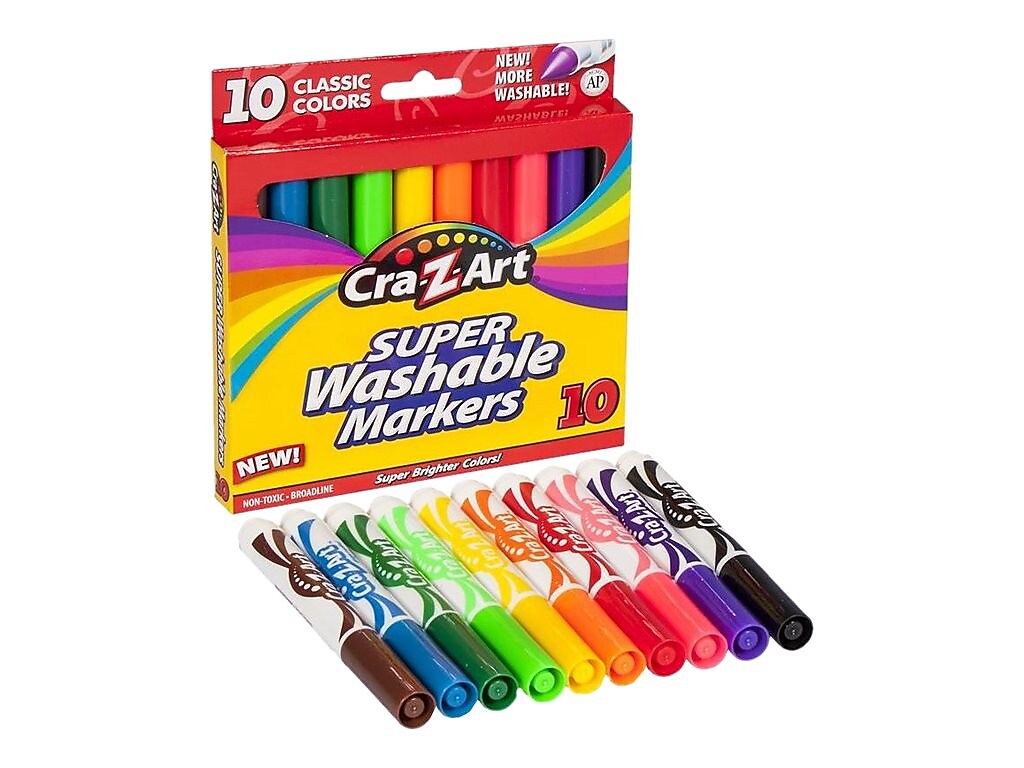 Cra-Z-Art Classic Super Washable Markers, Broad Line, Assorted Colors, 10/Pack
