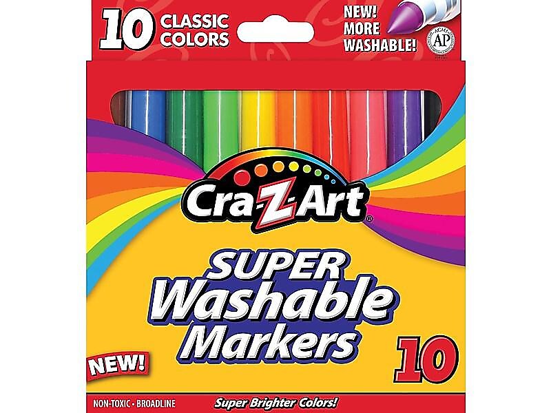 Cra-Z-Art Classic Super Washable Markers, Broad Line, Assorted Colors, 10/Pack