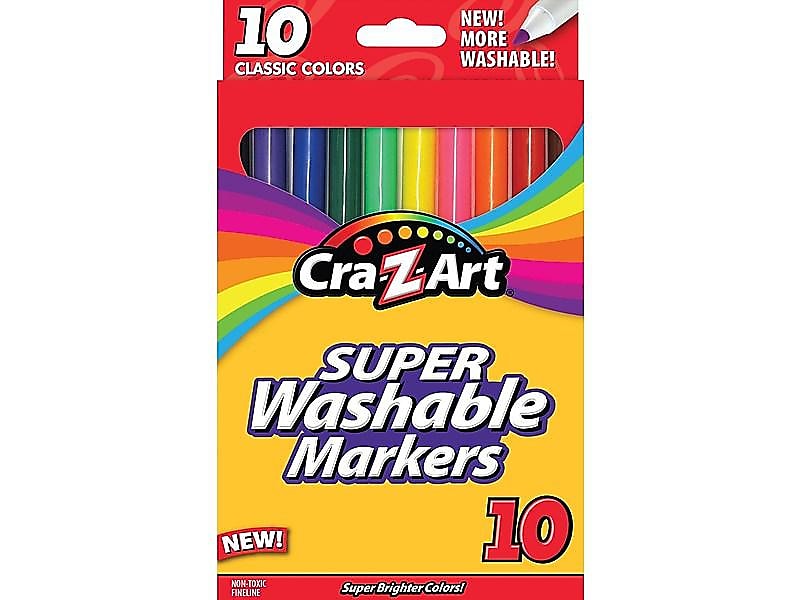 Cra-Z-Art Classic Super Washable Markers, Fine, Assorted, 10/Pack