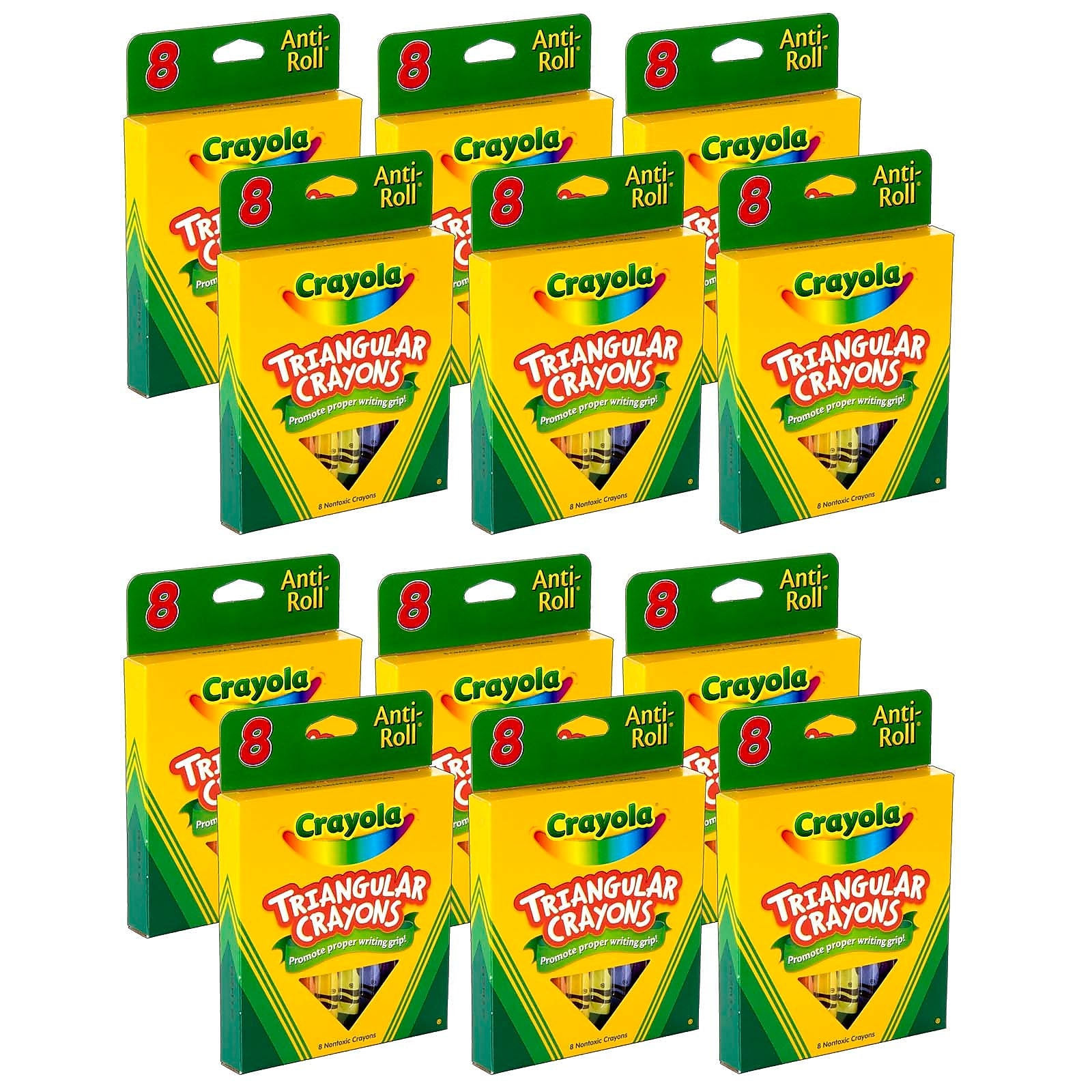 Crayola Anti-Roll Triangular Crayons, 8/Box, 12 Boxes