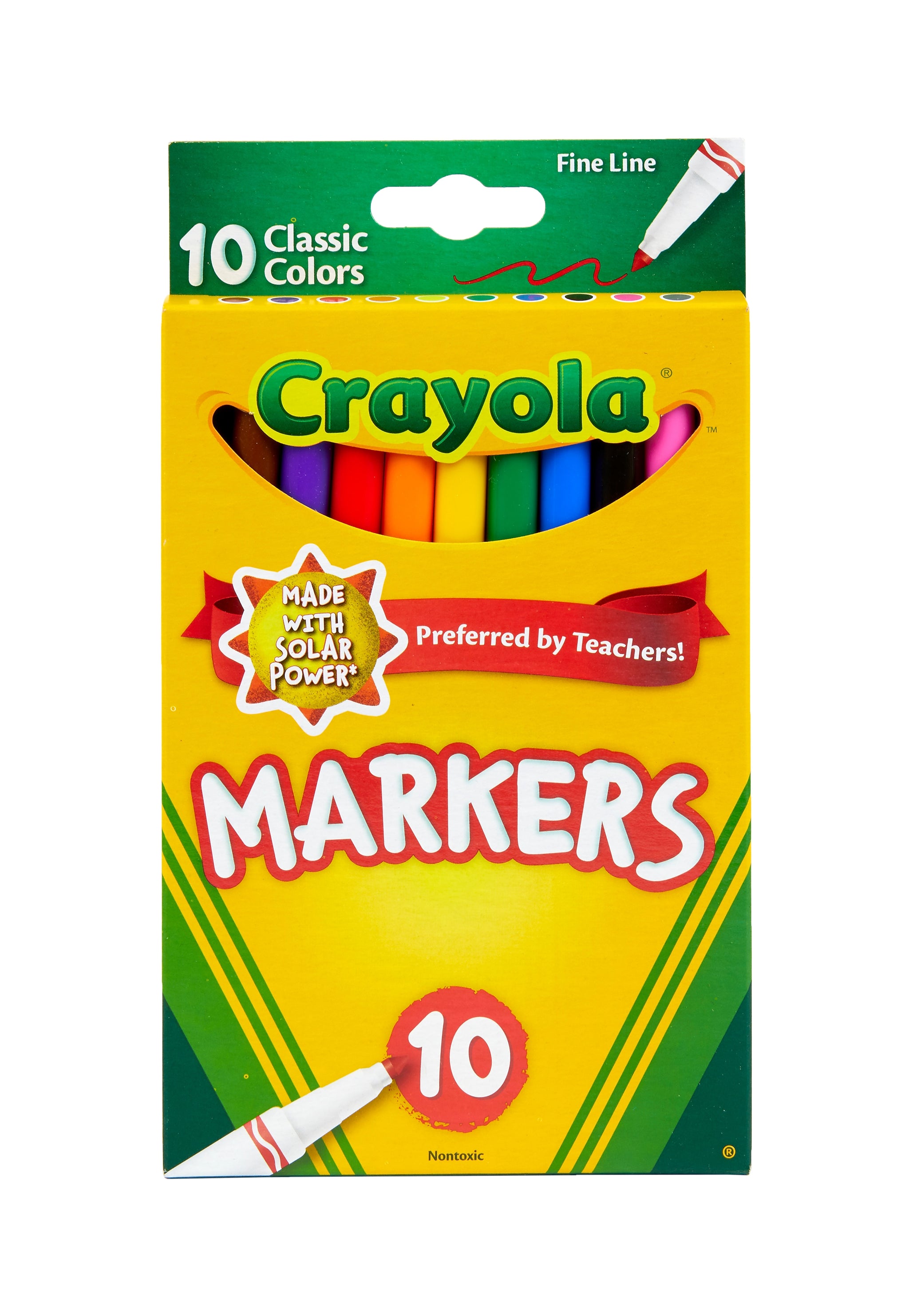 Crayola Classic Kid's Markers, Fine Point, Assorted, 10/Pack