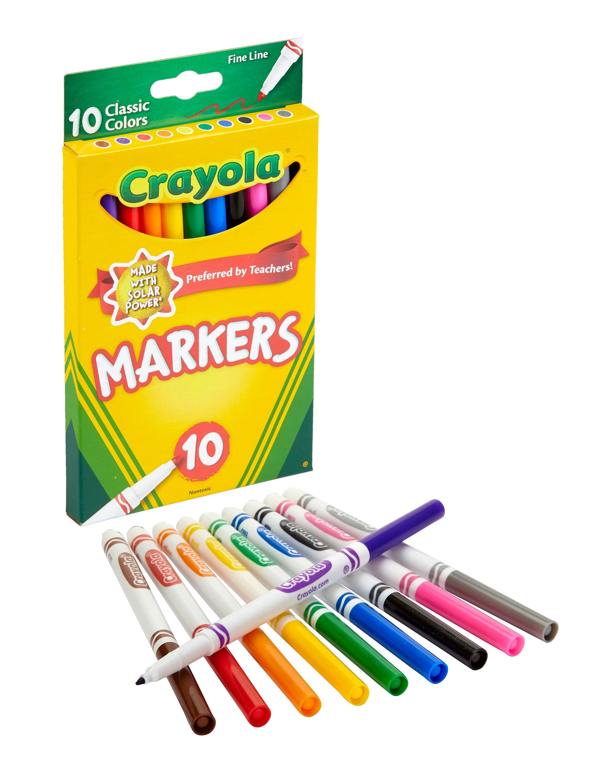 Crayola Classic Kid's Markers, Fine Point, Assorted, 10/Pack