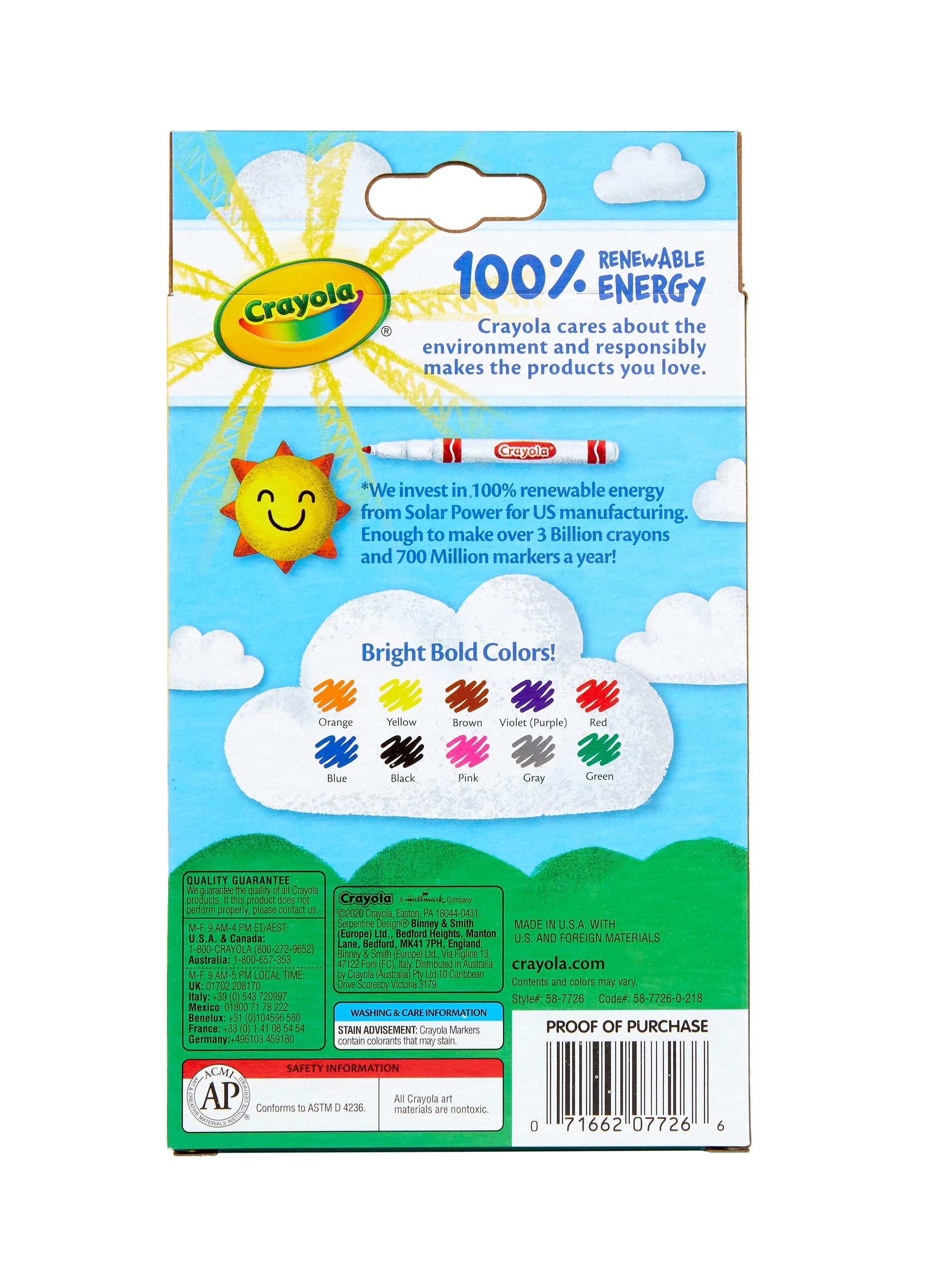 Crayola Classic Kid's Markers, Fine Point, Assorted, 10/Pack