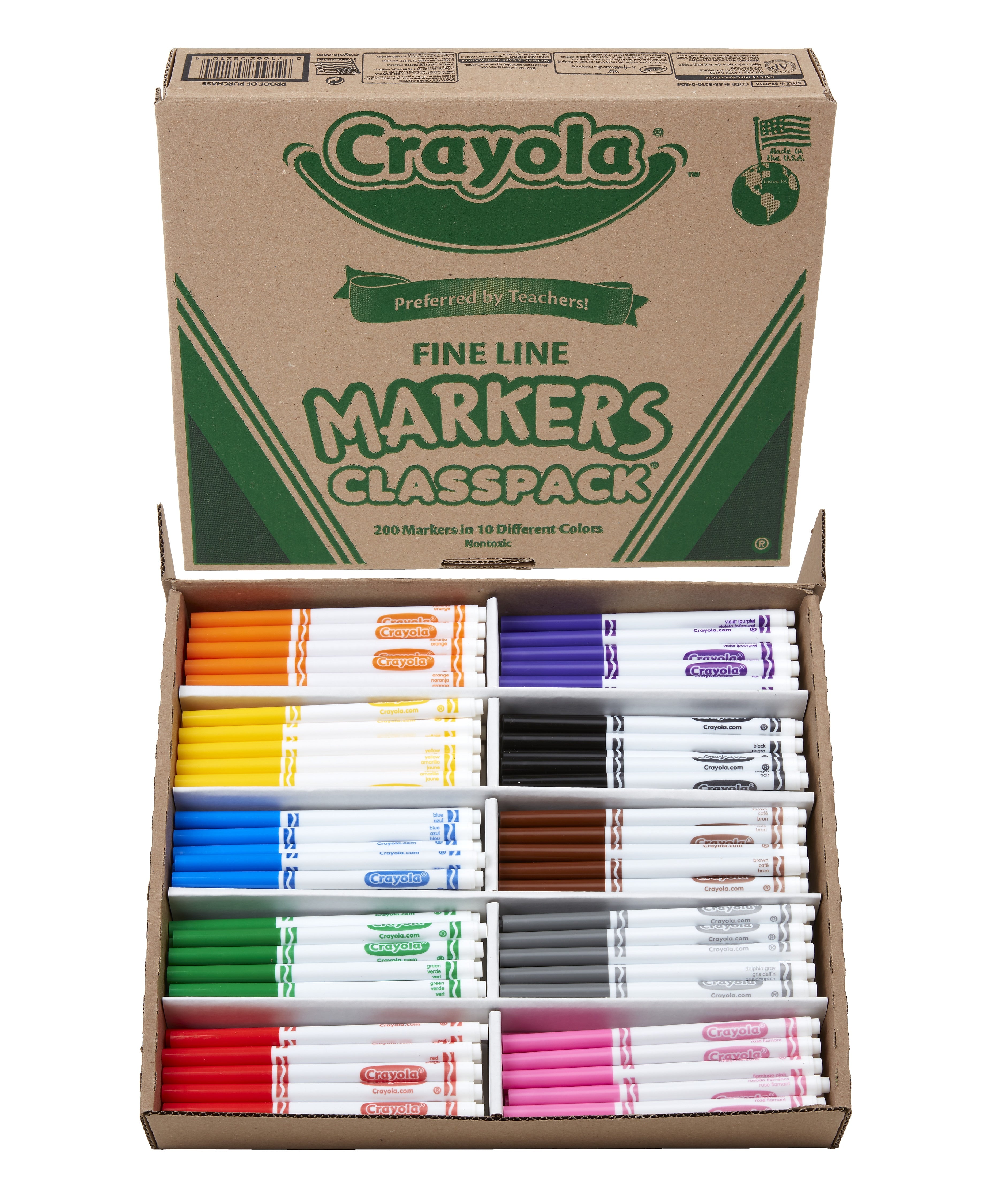Crayola Classpack Non-Washable Markers, Fine, Assorted Colors, 200/Pack