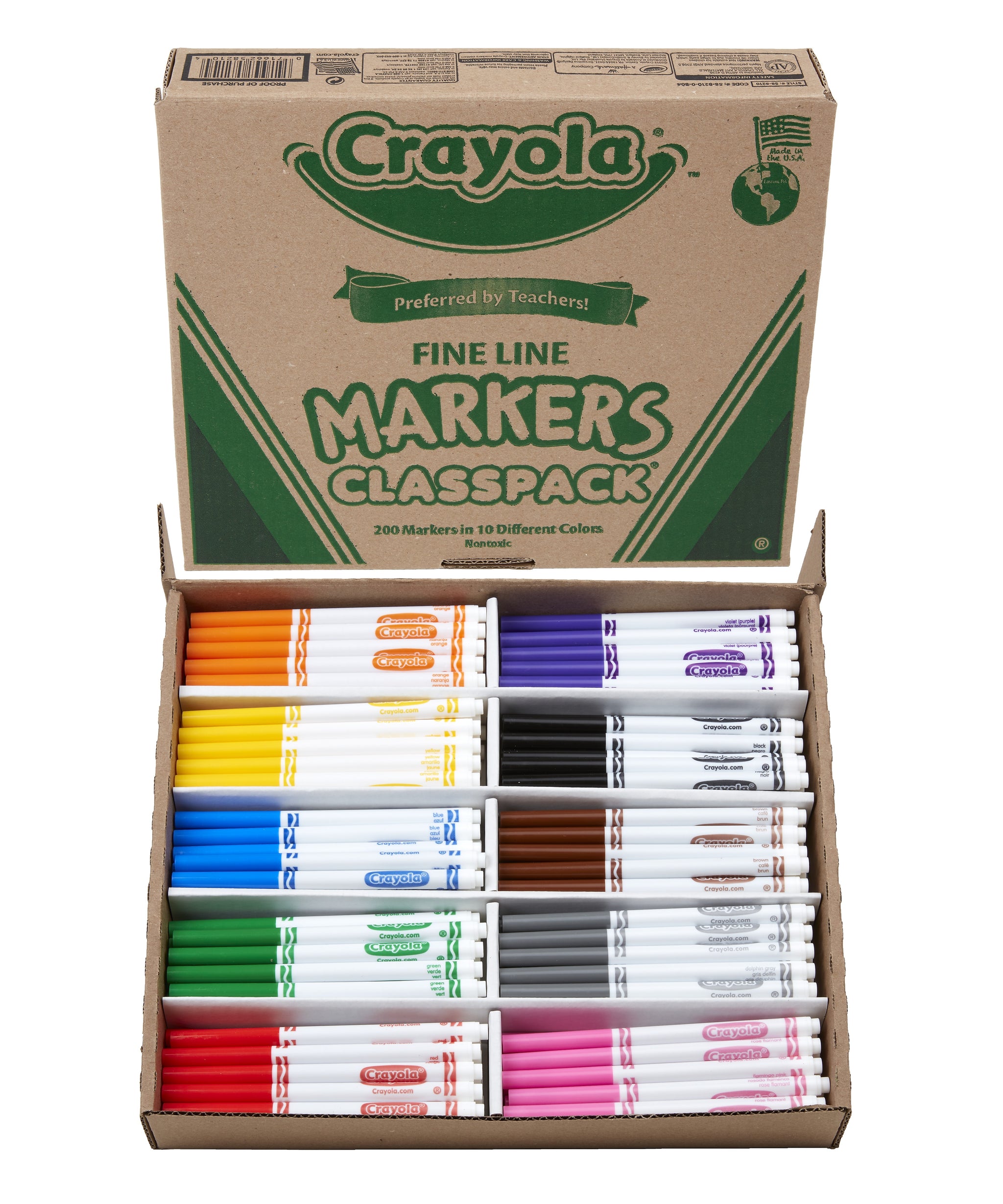Crayola Classpack Non-Washable Markers, Fine, Assorted Colors, 200/Pack