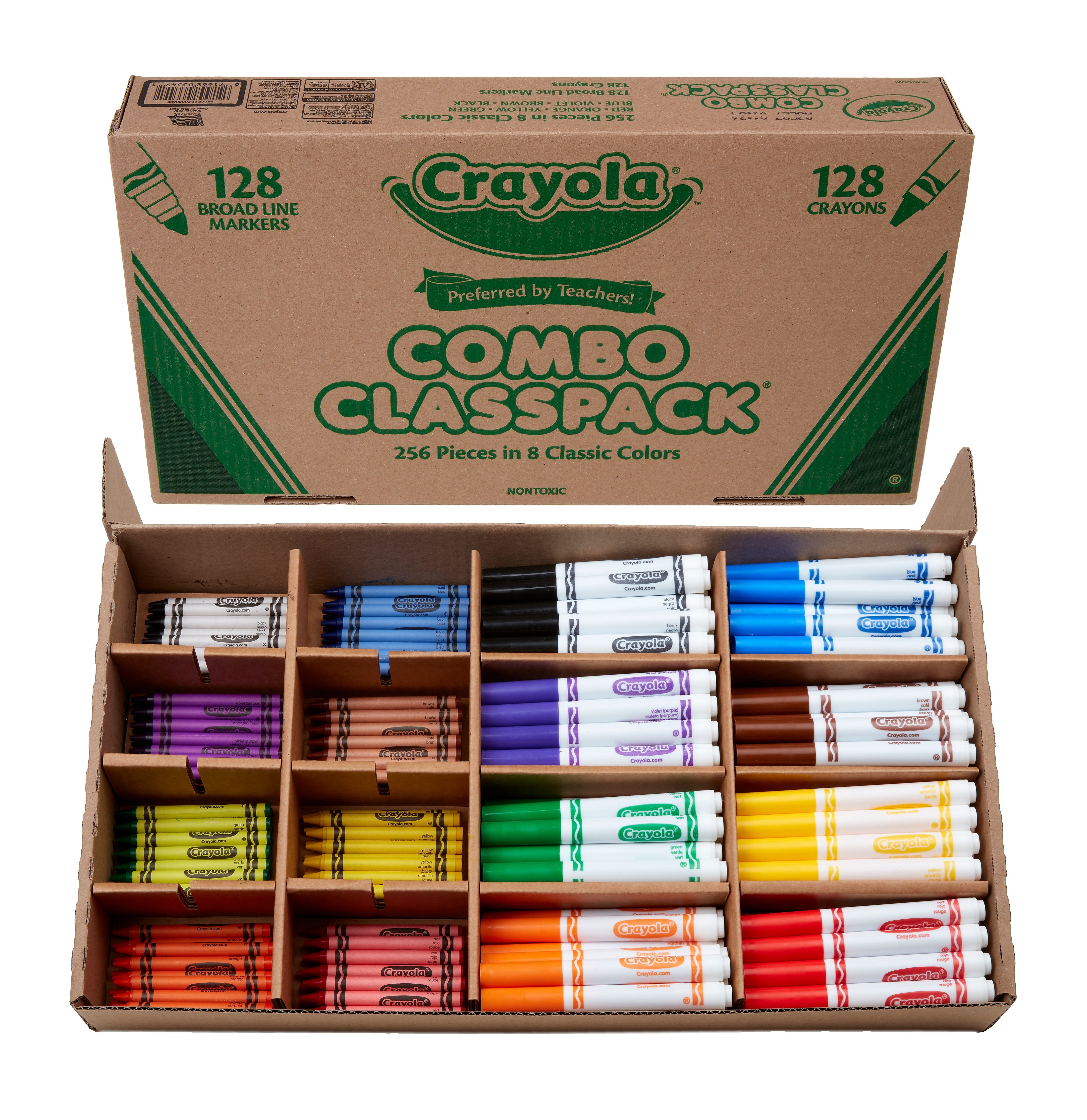 Crayola Combo Classpack Kids' Crayon/Marker Set, Broad, Assorted Colors, 256/Carton