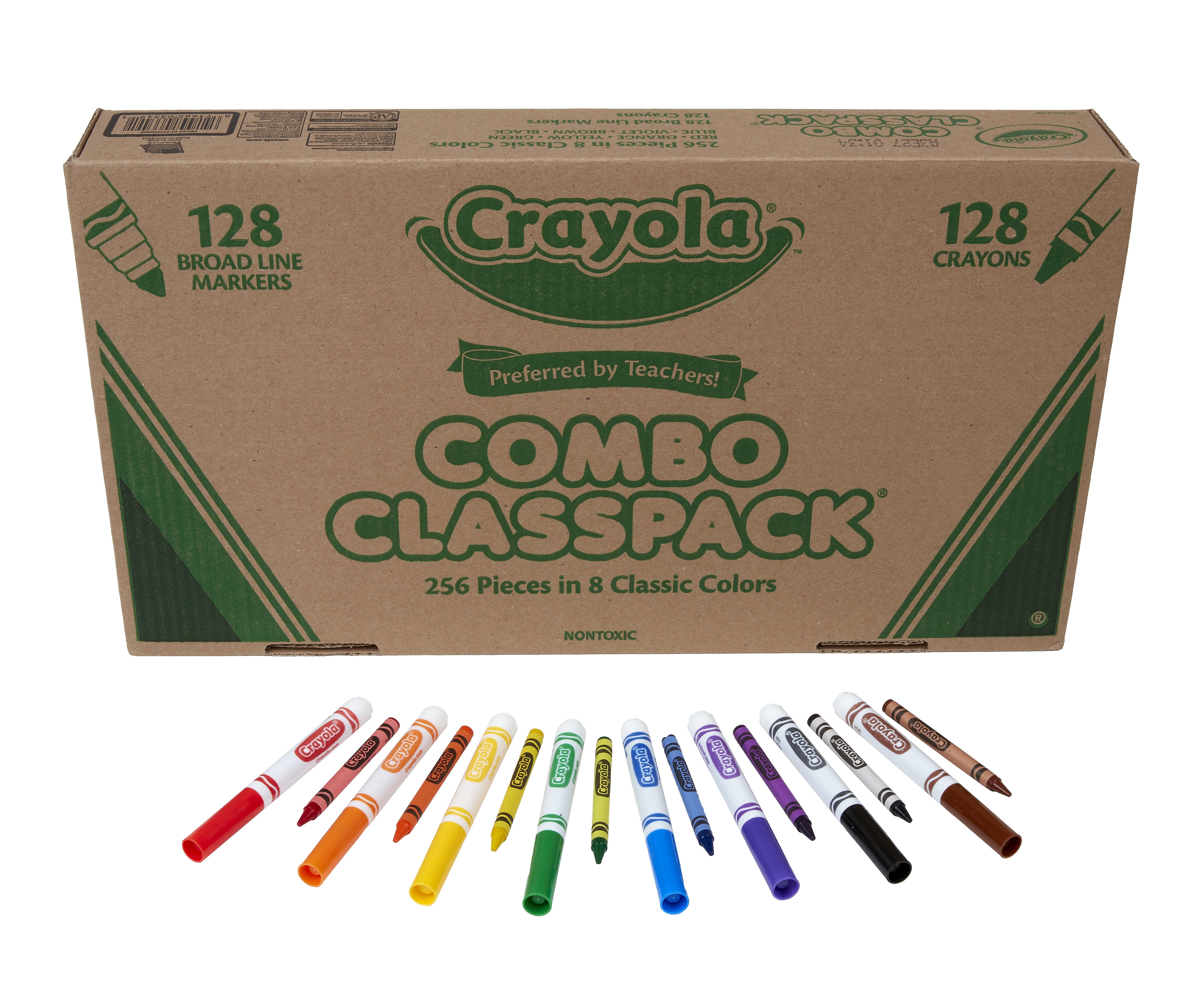 Crayola Combo Classpack Kids' Crayon/Marker Set, Broad, Assorted Colors, 256/Carton