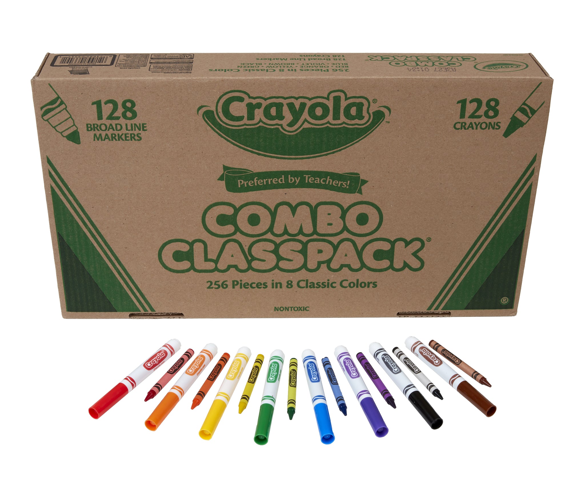 Crayola Combo Classpack Kids' Crayon/Marker Set, Broad, Assorted Colors, 256/Carton
