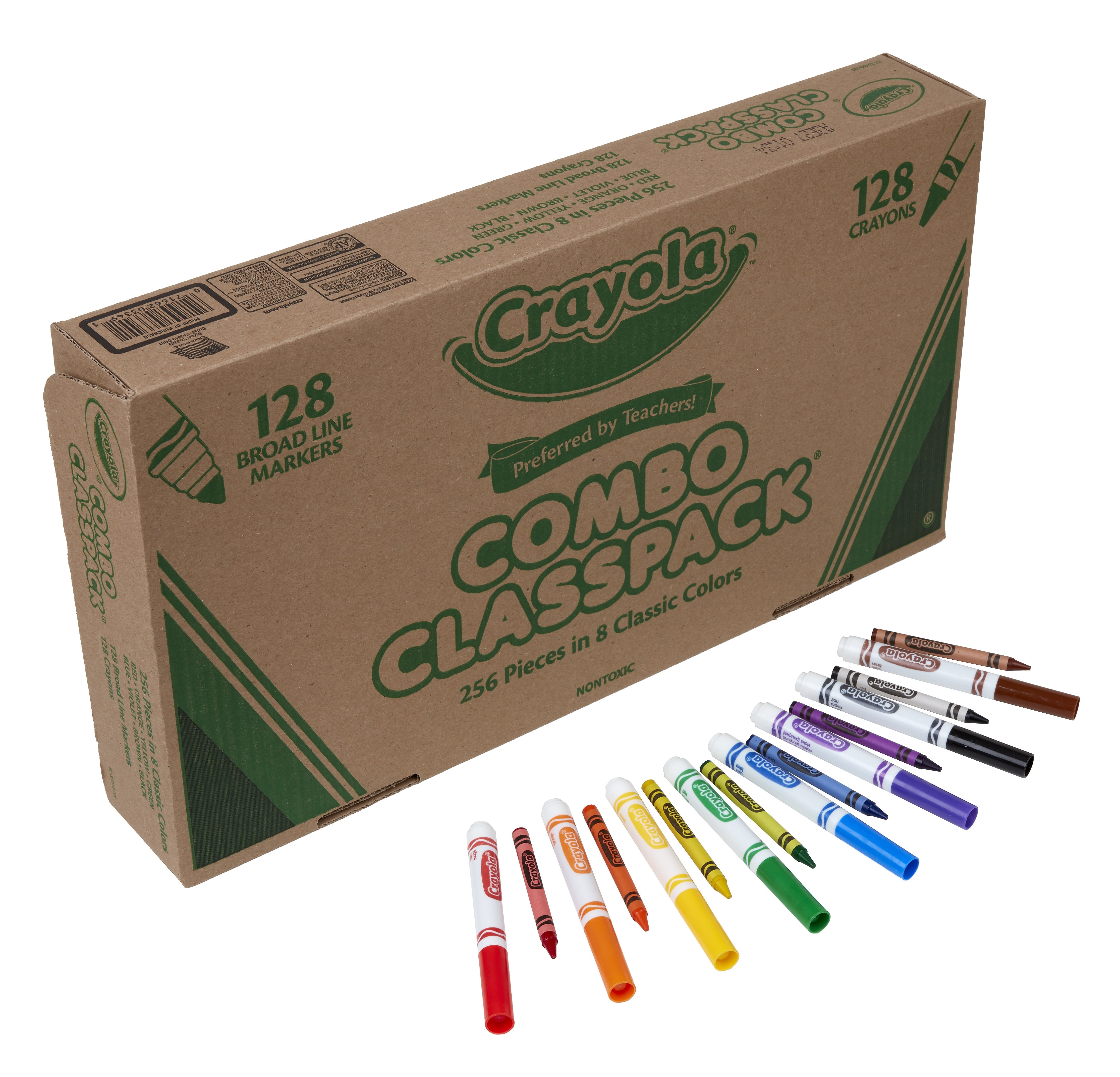 Crayola Combo Classpack Kids' Crayon/Marker Set, Broad, Assorted Colors, 256/Carton