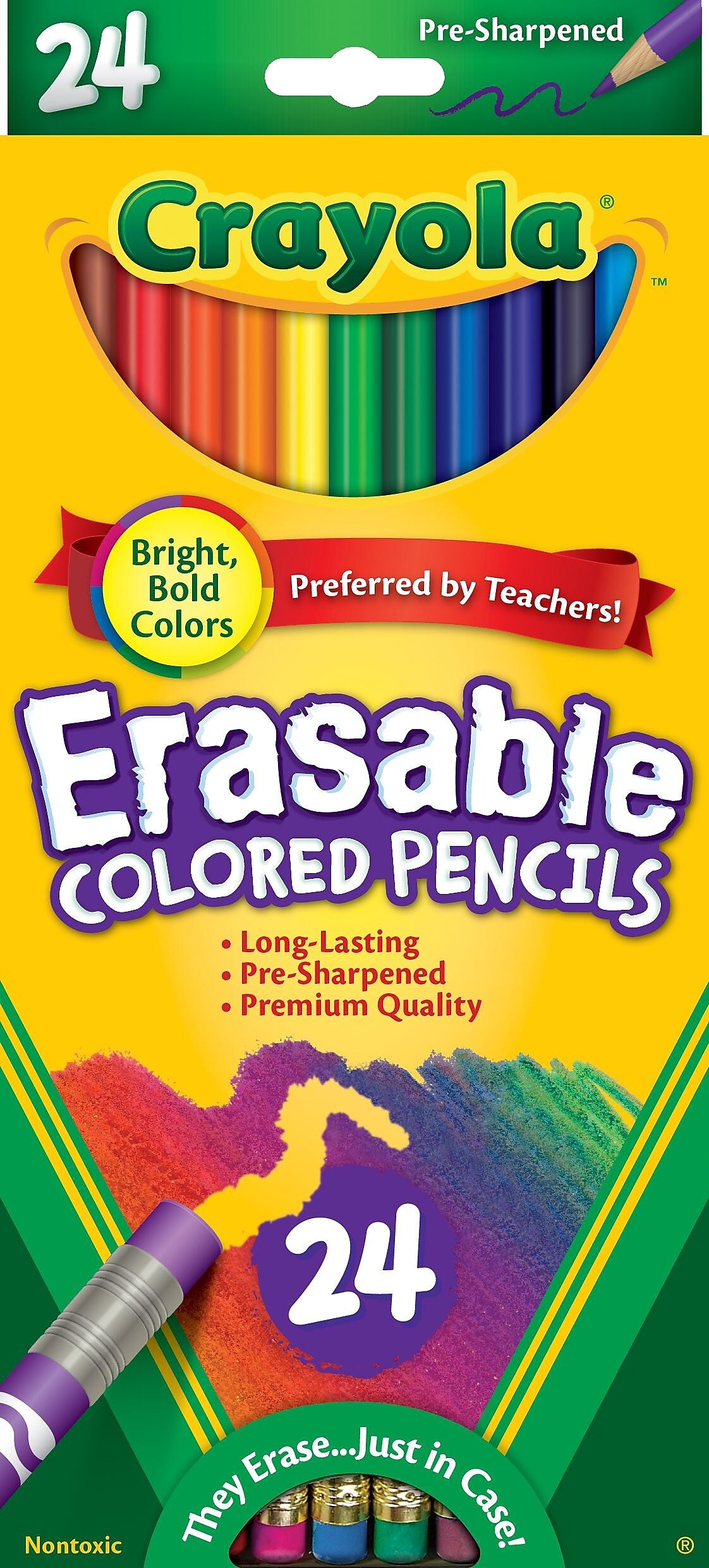 Crayola Erasable Kids' Colored Pencils, Assorted Colors, 24/Box