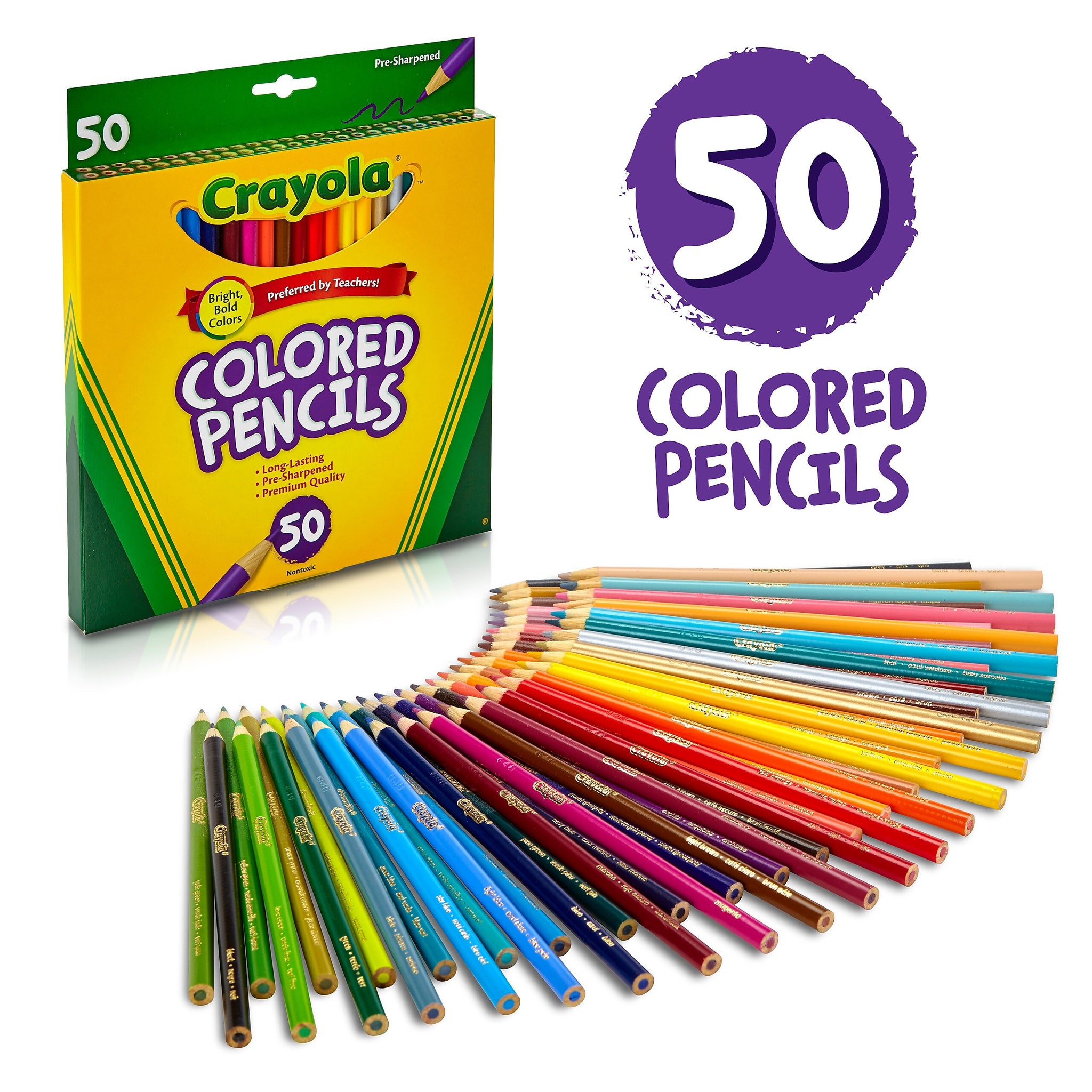 Crayola Kids' Colored Pencils, Assorted Colors, 50/Box