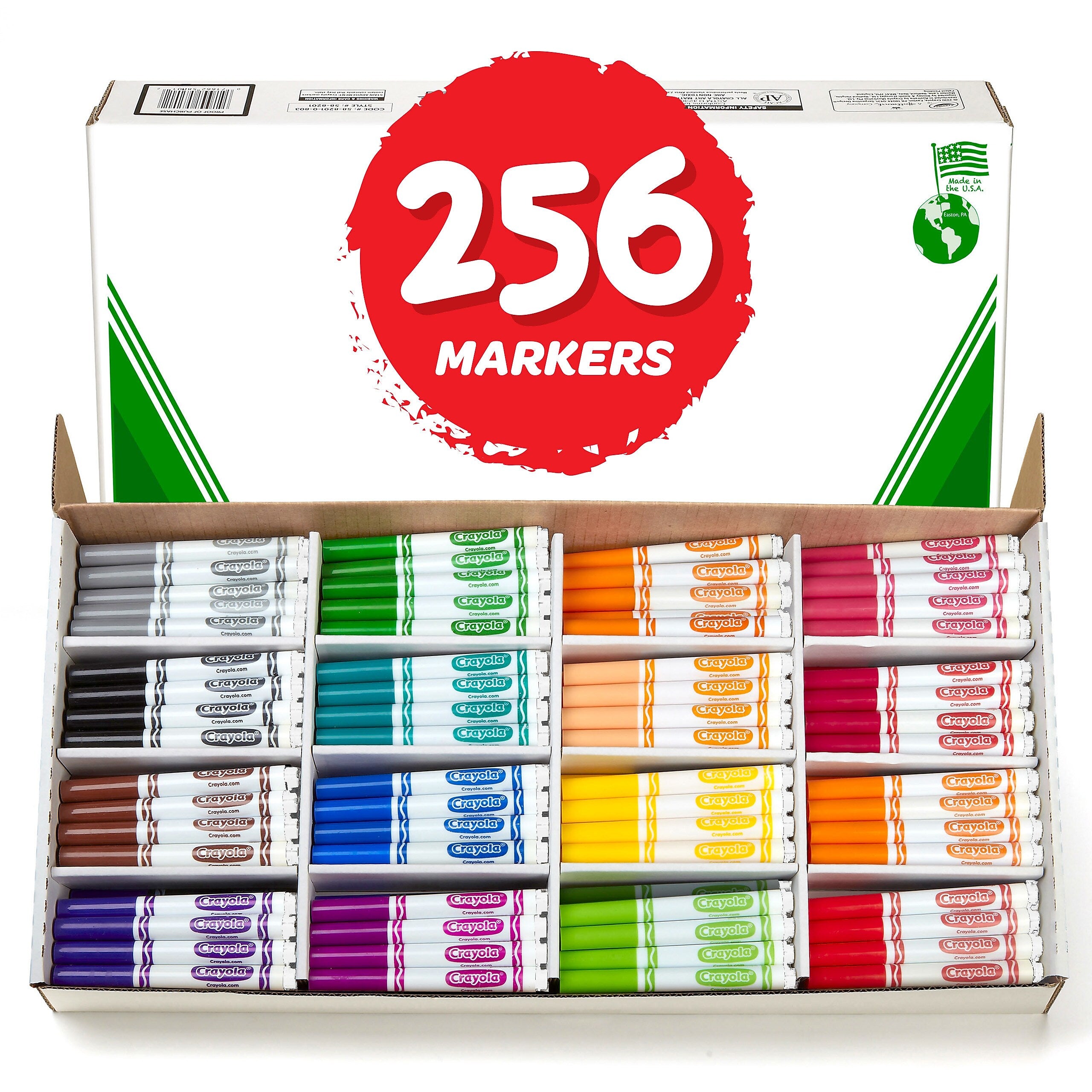 Crayola Kid's Markers, Broad Line, Assorted Colors, 256/Carton