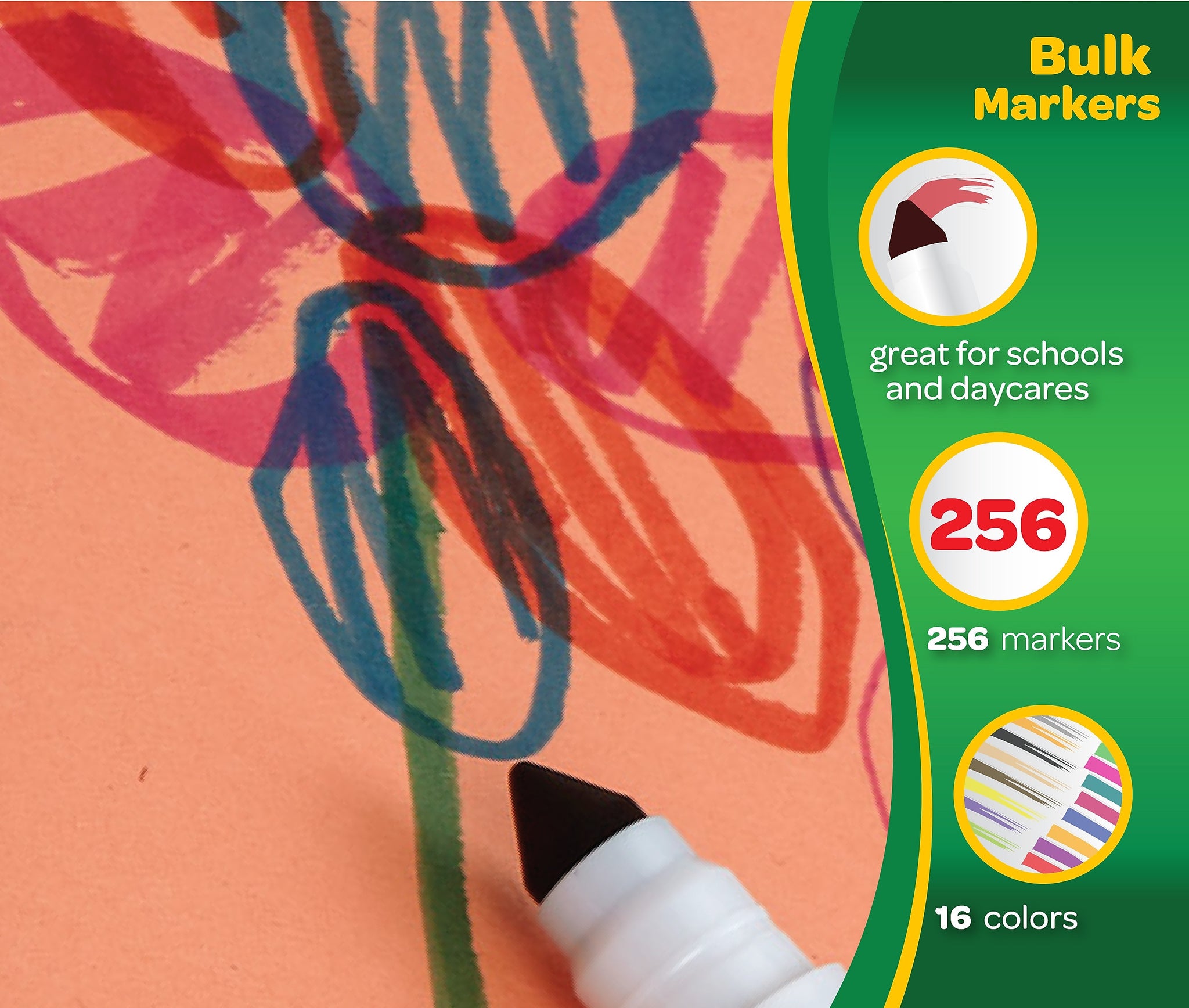 Crayola Kid's Markers, Broad Line, Assorted Colors, 256/Carton