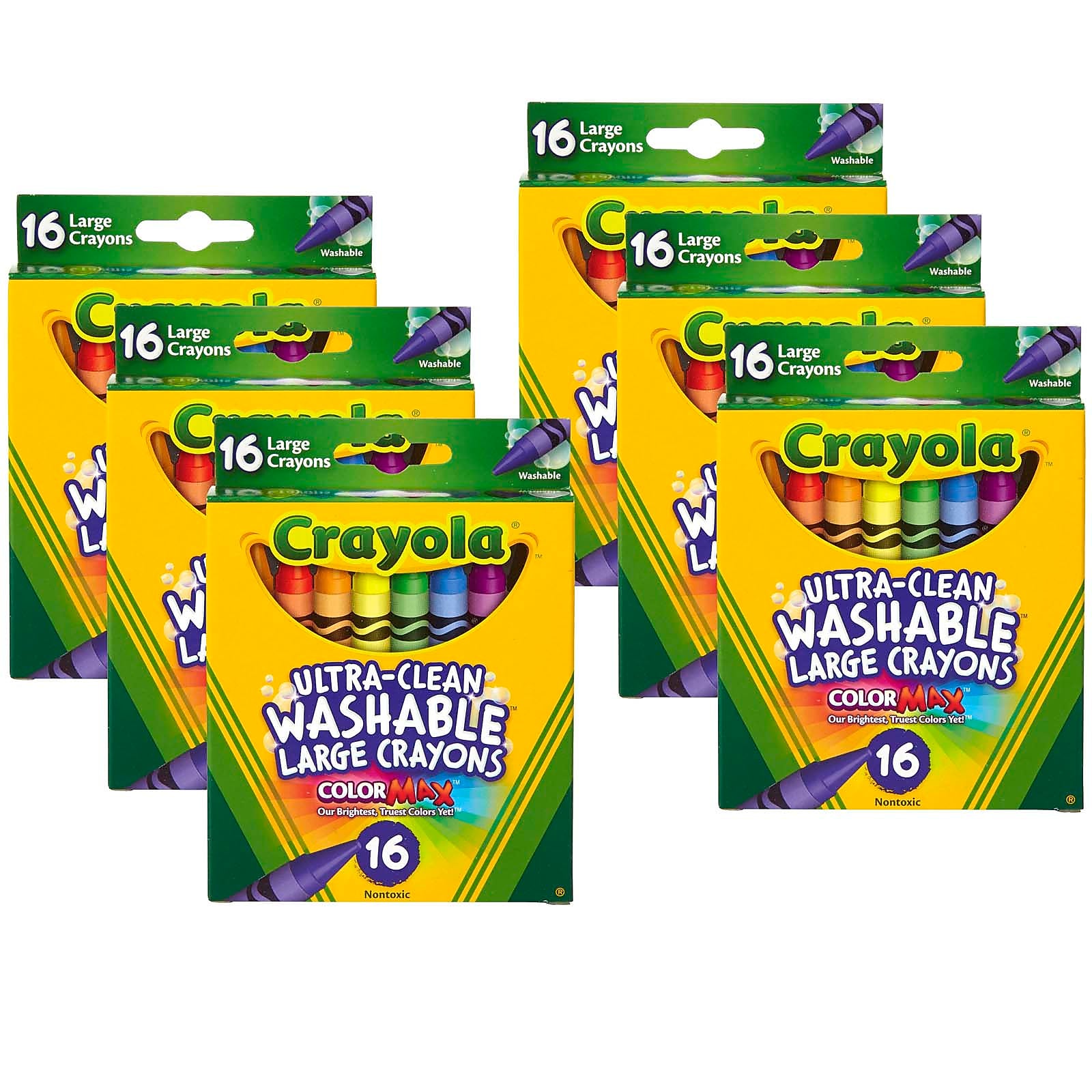 Crayola Large Ultra-Clean Washable Crayons, 16/Box, 6 Boxes
