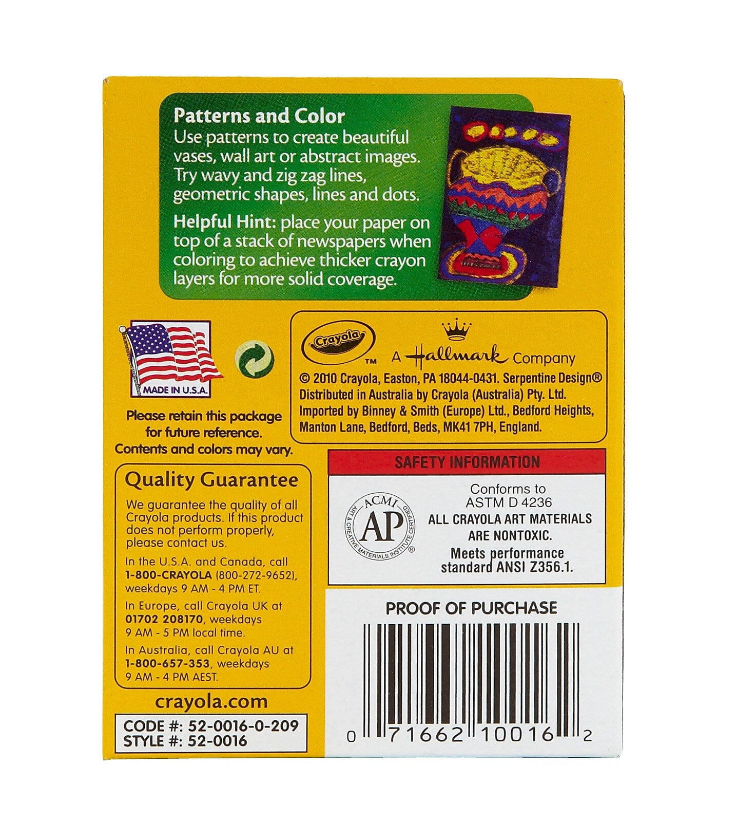 Crayola Non-Peggable Crayons, Assorted Colors, 16 Per Box