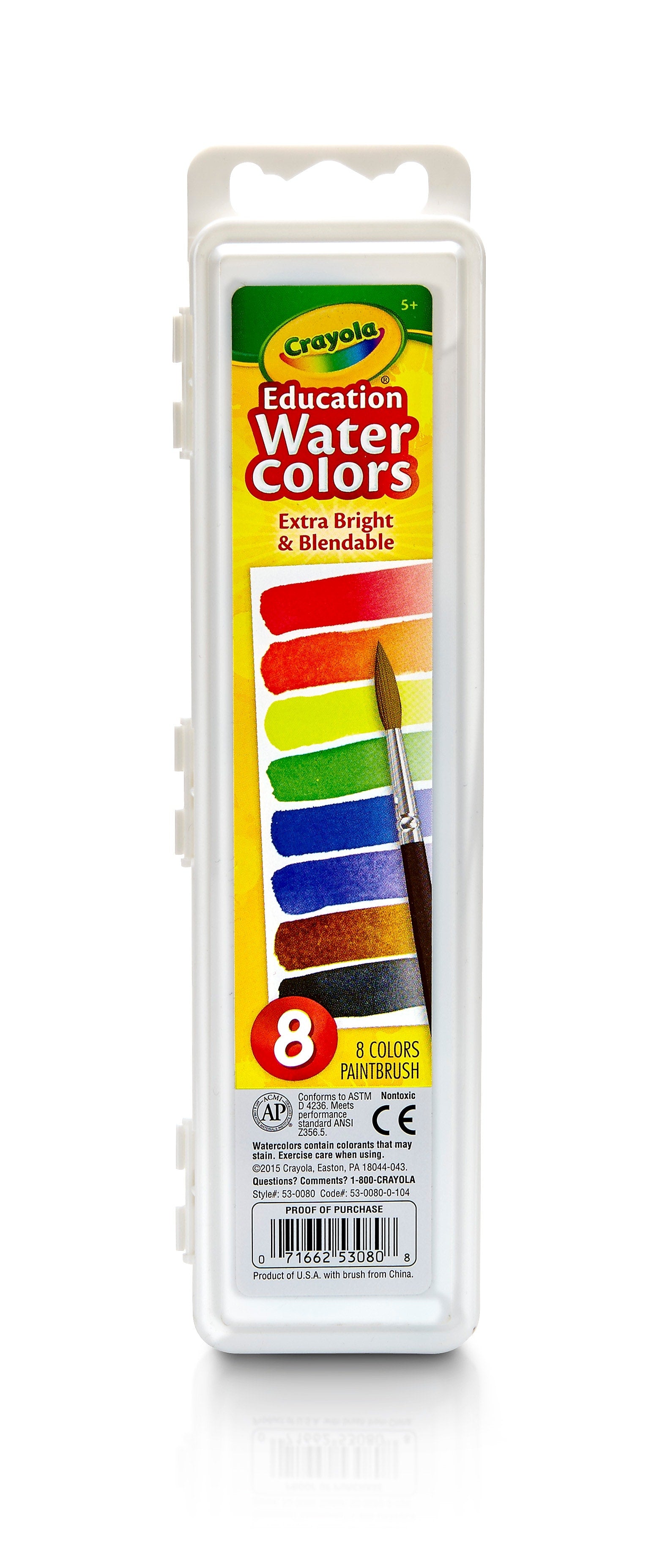 Crayola Oval-Pan Watercolor Mixing Set, Matte Finish, Assorted Colors, 8/Set