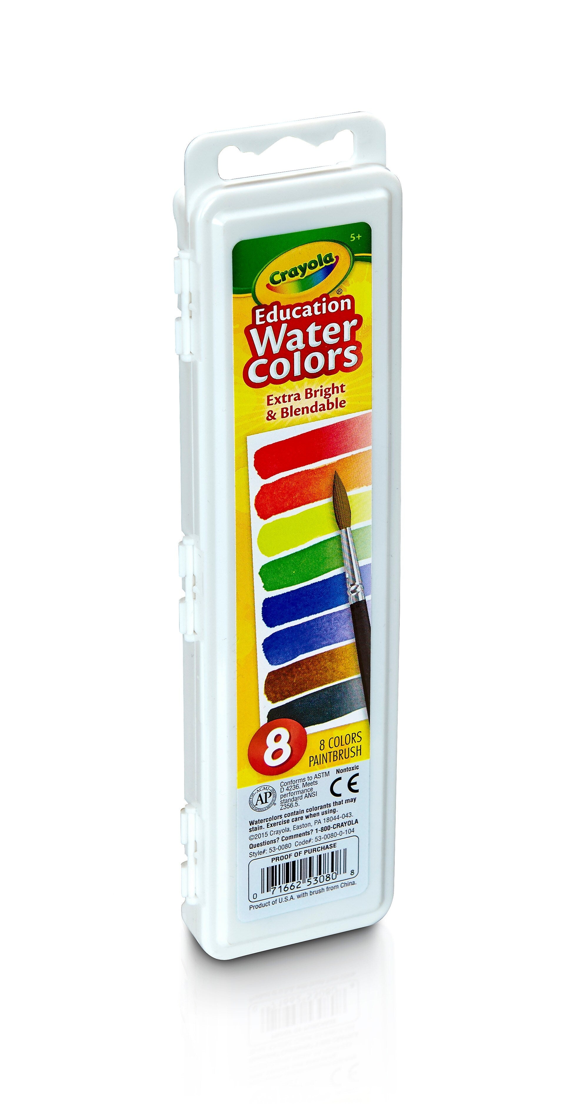Crayola Oval-Pan Watercolor Mixing Set, Matte Finish, Assorted Colors, 8/Set