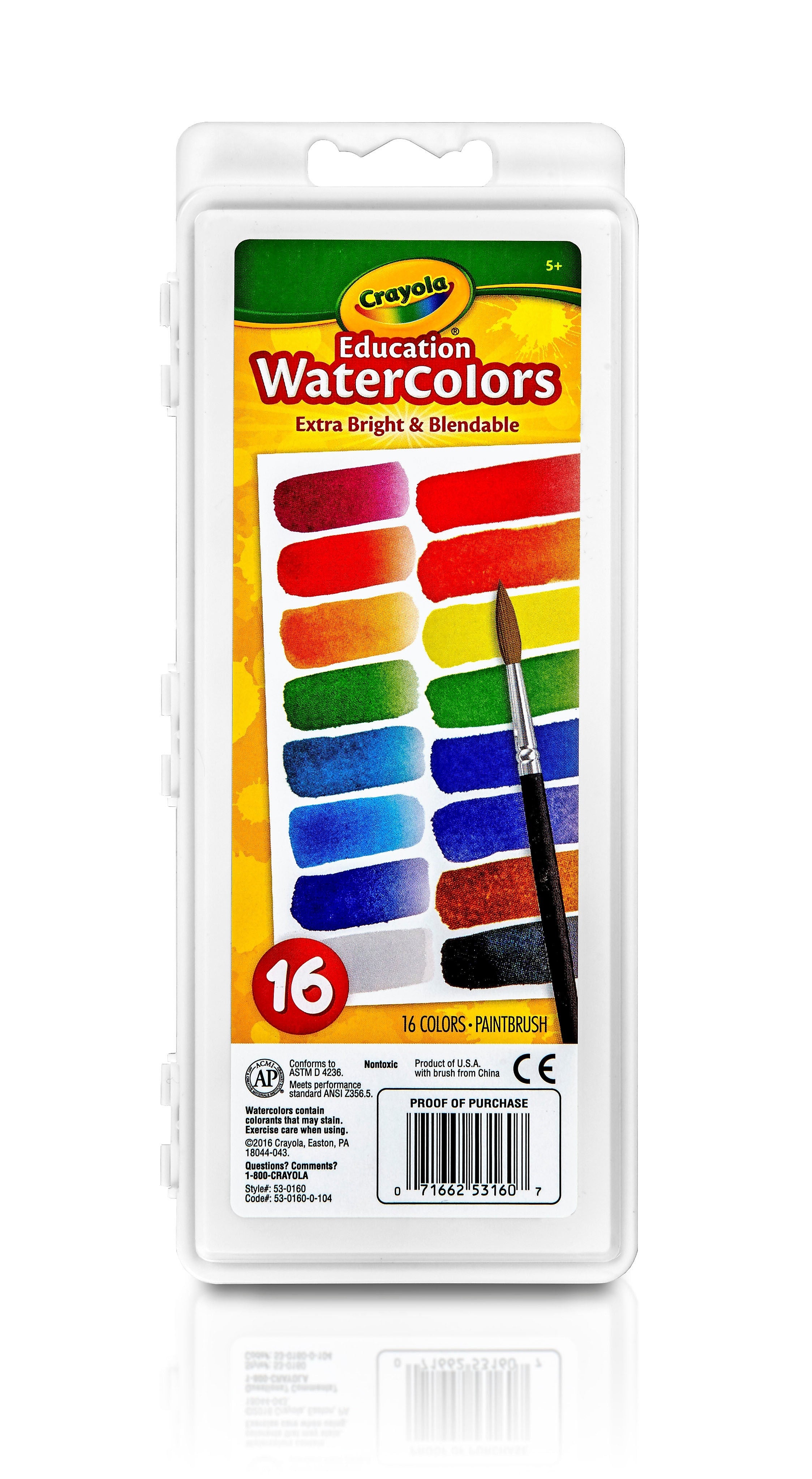 Crayola Oval Pan Watercolors, Assorted Colors, 16-Count