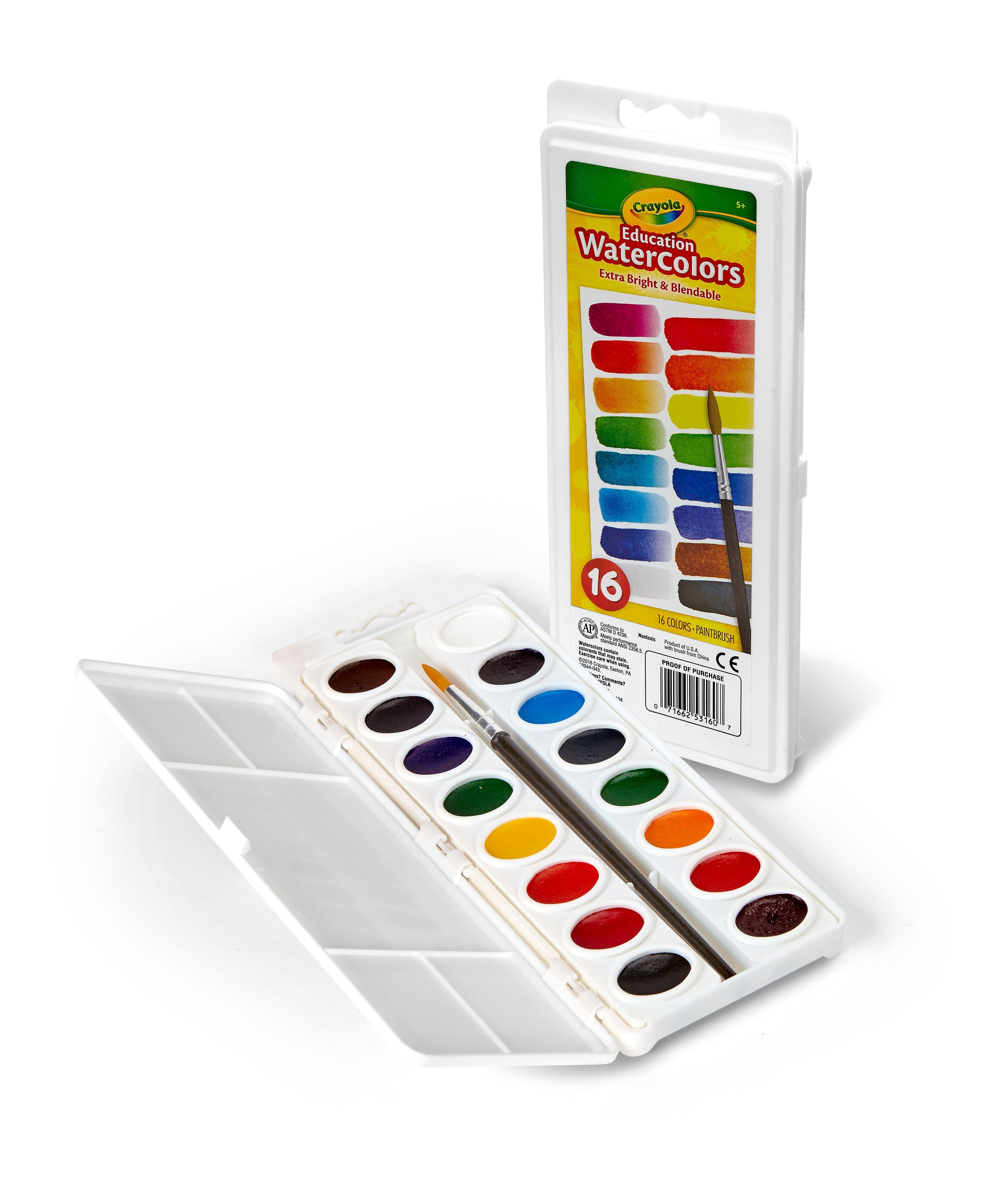Crayola Oval Pan Watercolors, Assorted Colors, 16-Count