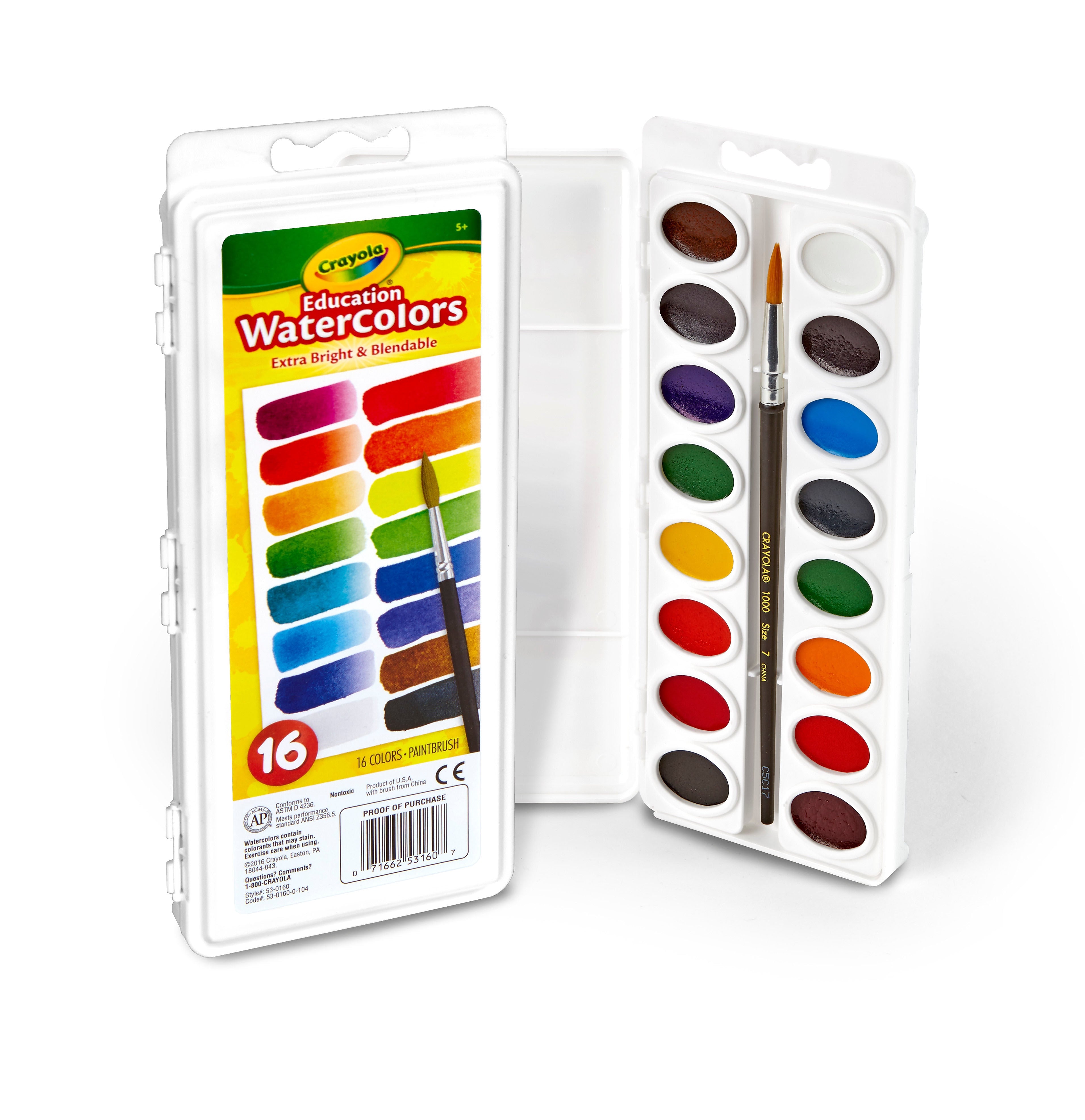 Crayola Oval Pan Watercolors, Assorted Colors, 16-Count