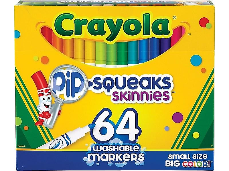 Crayola Pip-Squeaks Skinnies Washable Markers, Assorted Colors, 64/Box
