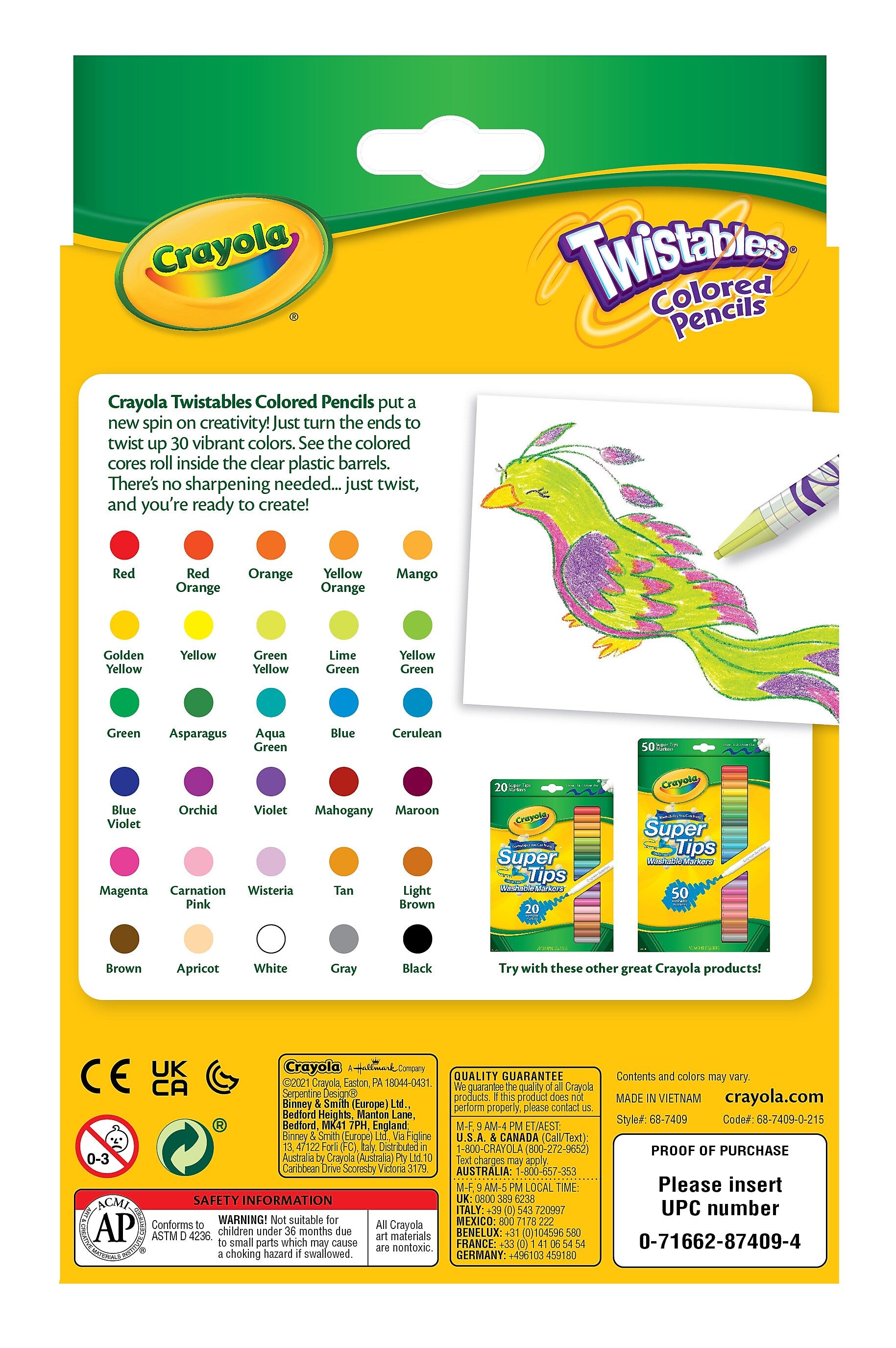 Crayola Twistables Colored Pencils, Assorted Colors, 30/Pack