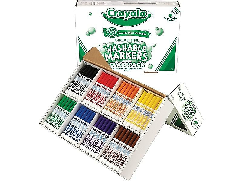 Crayola Ultra-Clean Washable Markers, Broad Line, Assorted Colors, 200/Carton