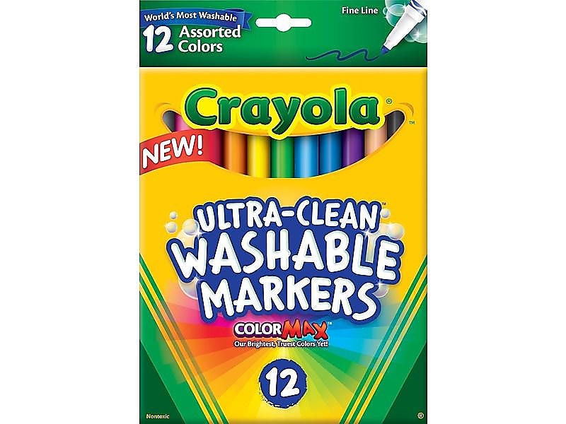 Crayola Ultra-Clean Washable Markers, Fine, Assorted Colors, 12/Box
