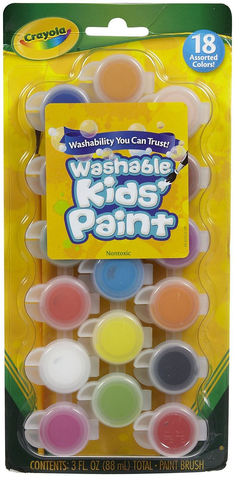Crayola® Washable Kids' Paint Pots, Assorted Colors, 18/Pack