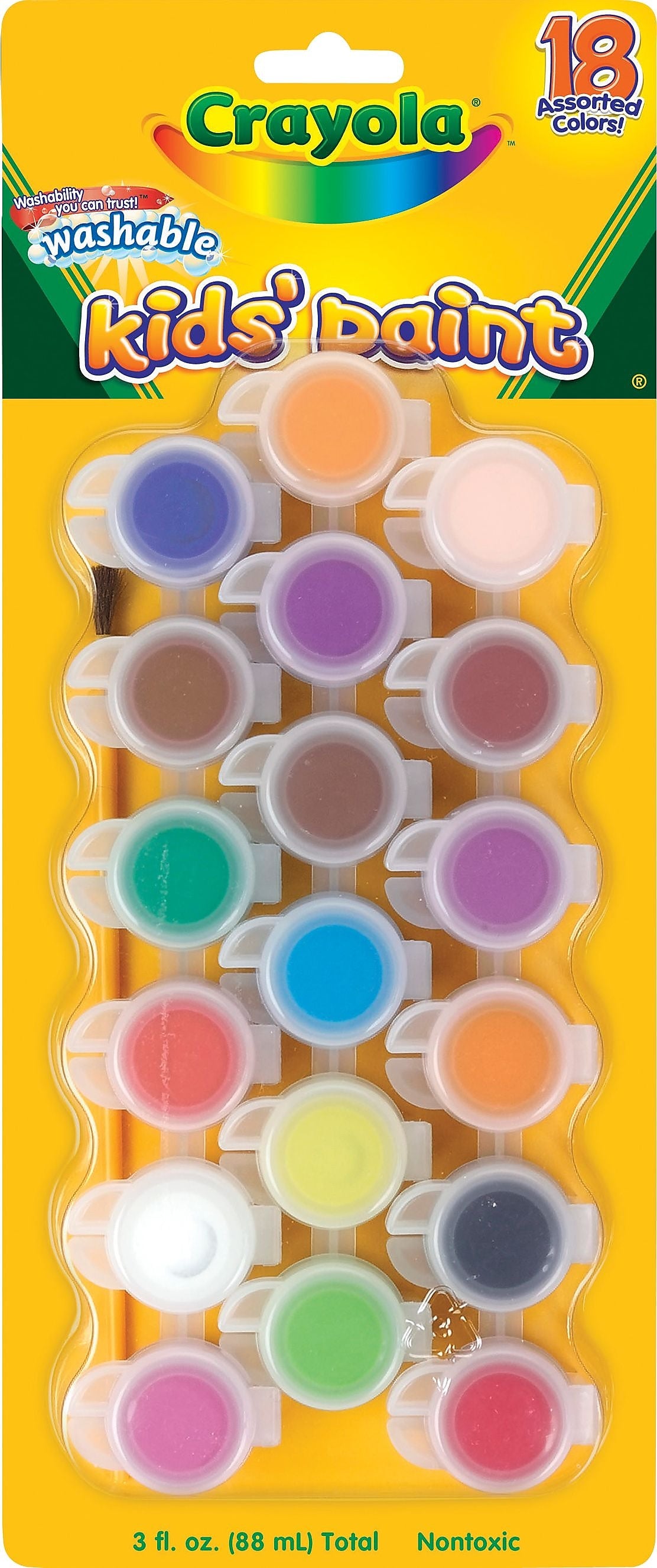 Crayola® Washable Kids' Paint Pots, Assorted Colors, 18/Pack