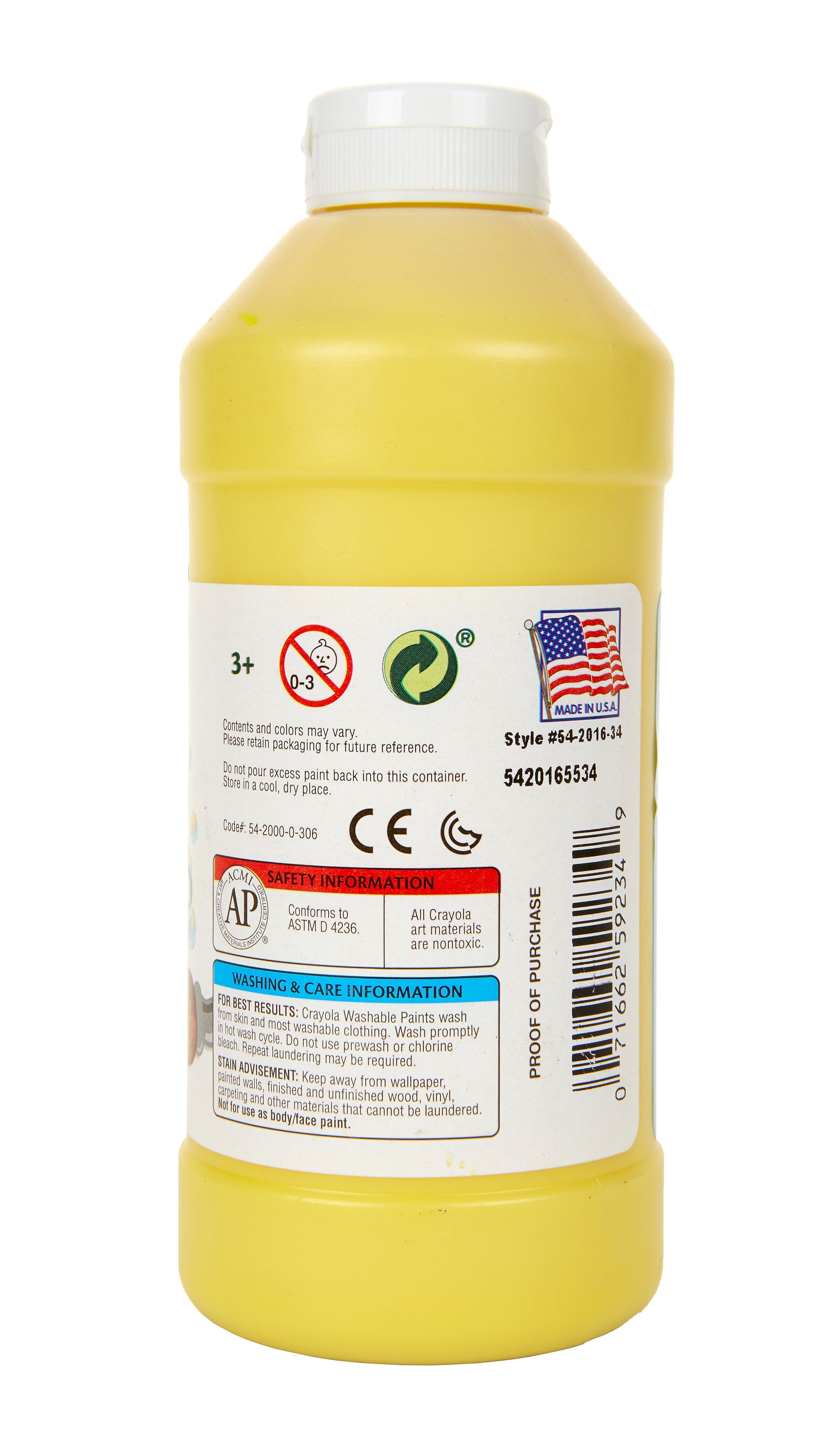 Crayola Washable Paints, Yellow, 16 oz.