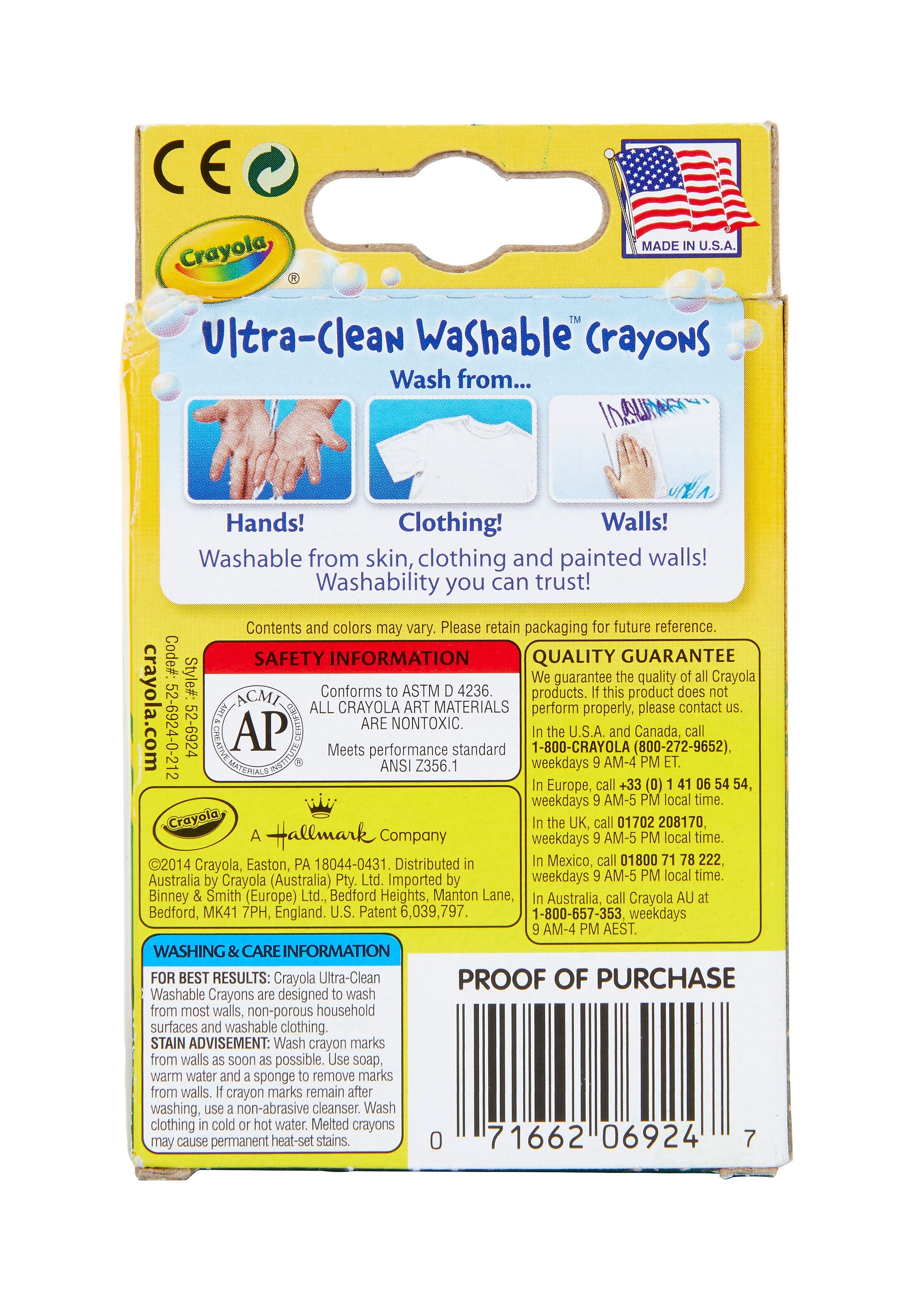 Crayola Washable Ultra Clean Crayons, Assorted Colors, 24/Box