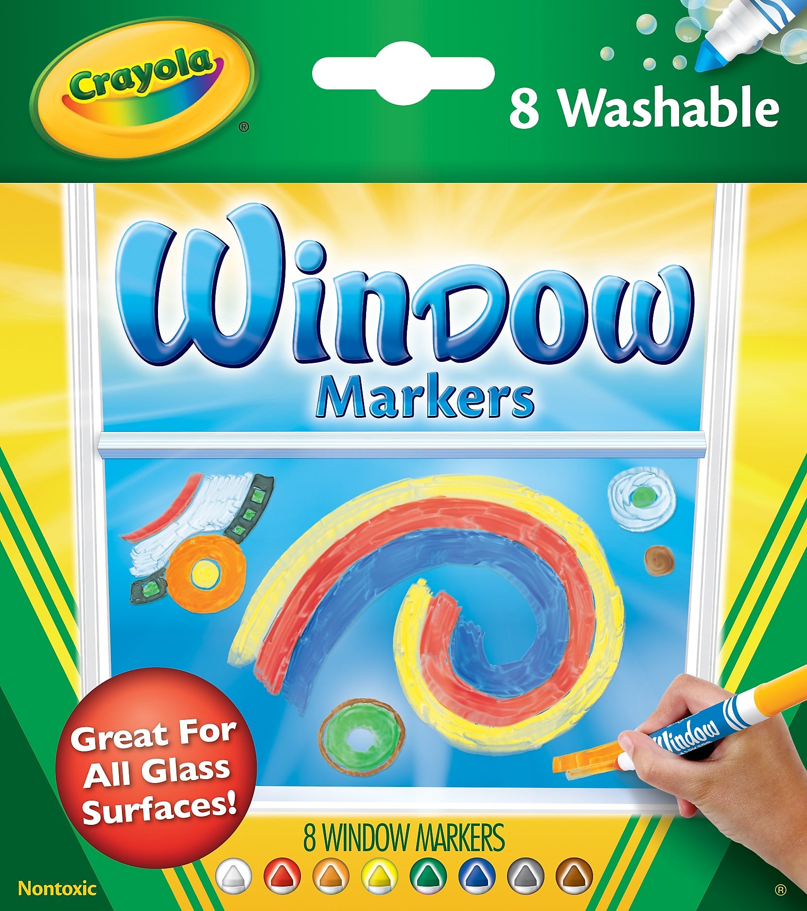 Crayola Washable Window Markers, Conical Tip, 8/Pack