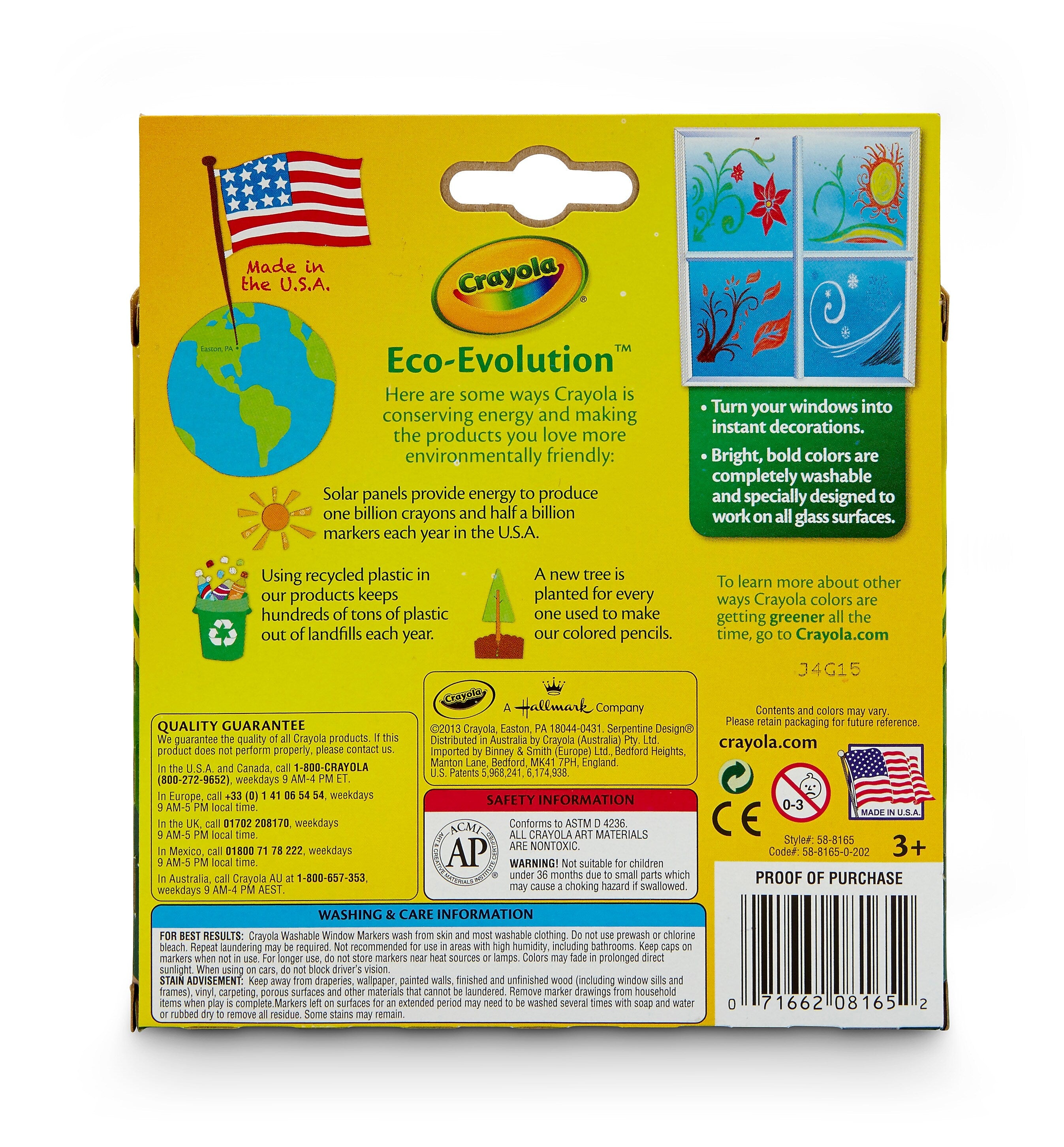 Crayola Washable Window Markers, Conical Tip, 8/Pack