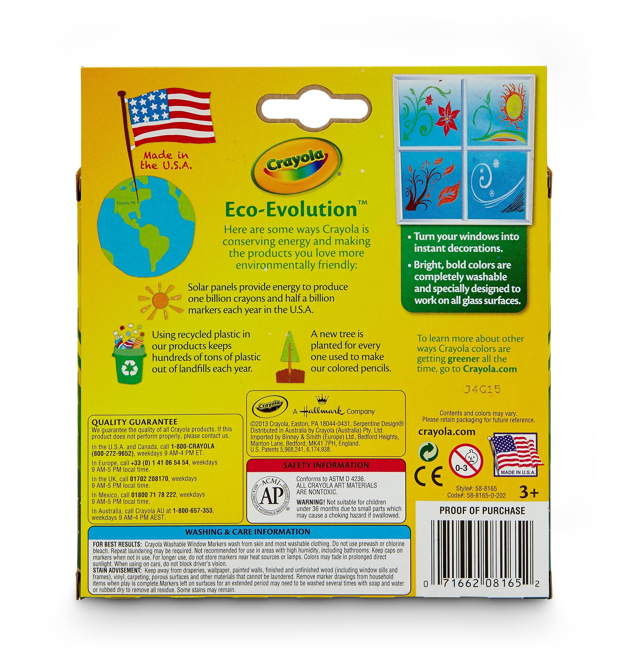 Crayola Washable Window Markers, Conical Tip, 8/Pack