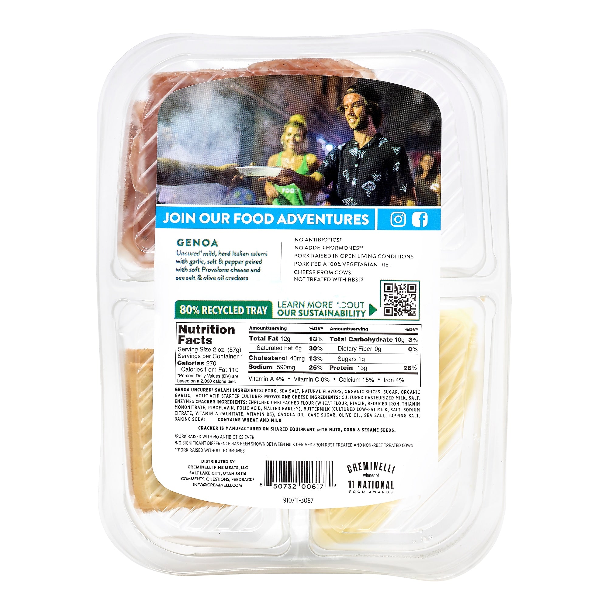 Creminelli Genoa, Provolone Cheese, Crackers, 0.5, 4/Pack