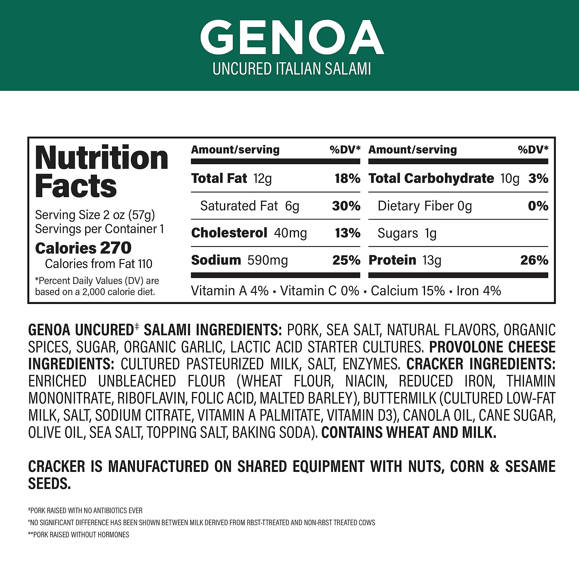 Creminelli Genoa, Provolone Cheese, Crackers, 0.5, 4/Pack