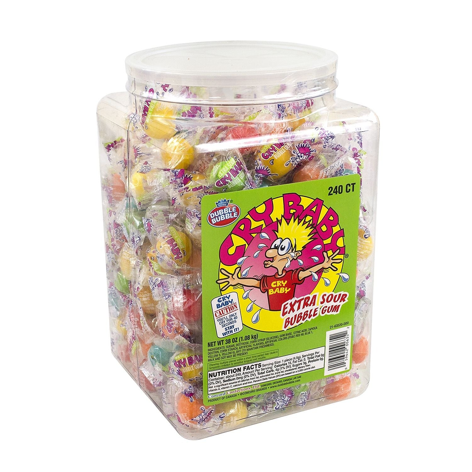Cry Baby Extra Sour Bubble Gum Gum, 240 Pieces/Pack, 240/Tub