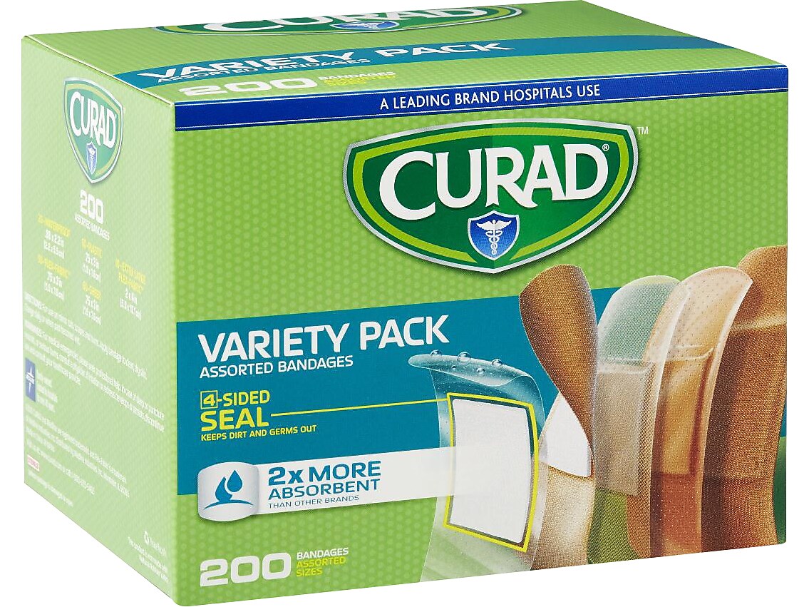 Curad Variety Pack Assorted Adhesive Bandages, 200/Pack