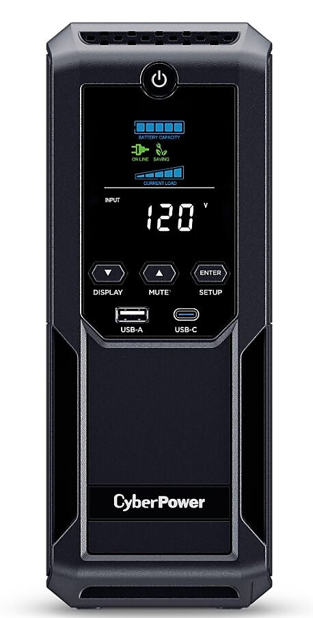 CyberPower Intelligent LCD UPS System, 1500VA/900W, 12 Outlets, 2 USB Ports, AVR, Mini Tower, Black