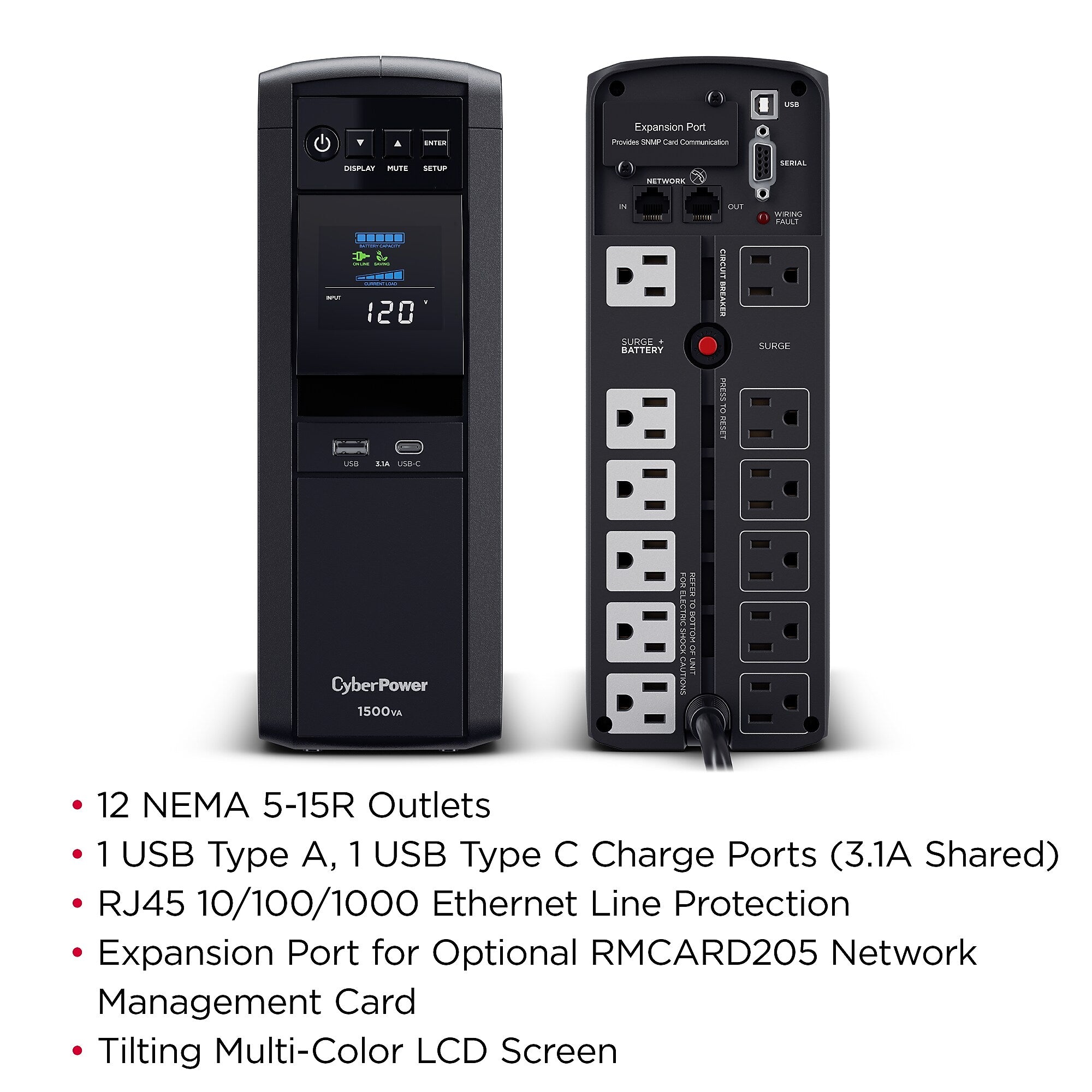 CyberPower PFC Sinewave 1500VA UPS, 12-Outlets, Black