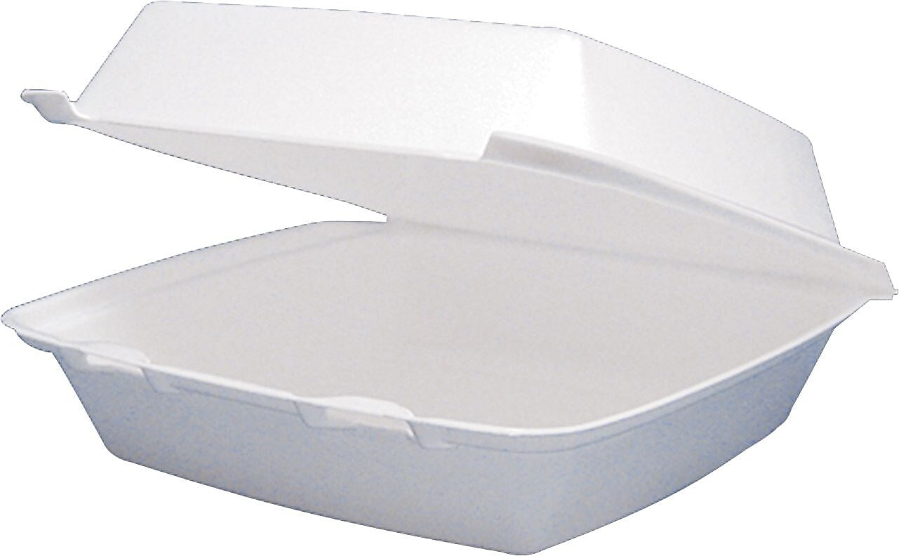 Dart® Foam Hinged Lid Carryout Container, 8-3/8x7-7/8x3-1/4