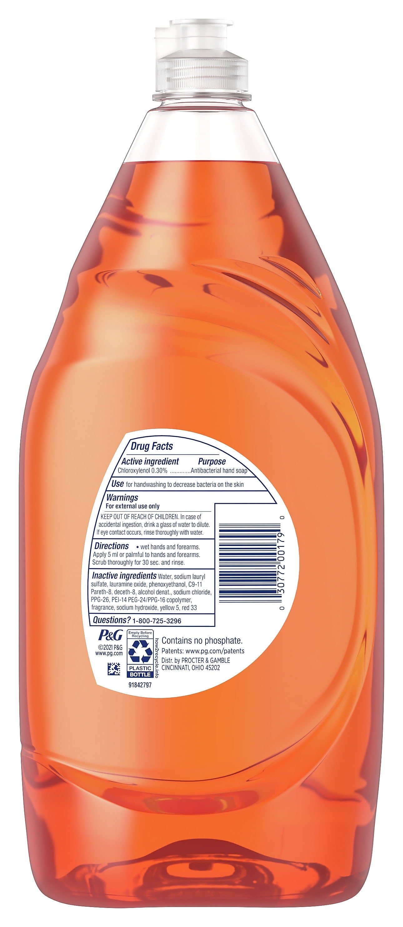Dawn Ultra Antibacterial Liquid Dish Soap, Orange, 38 oz.