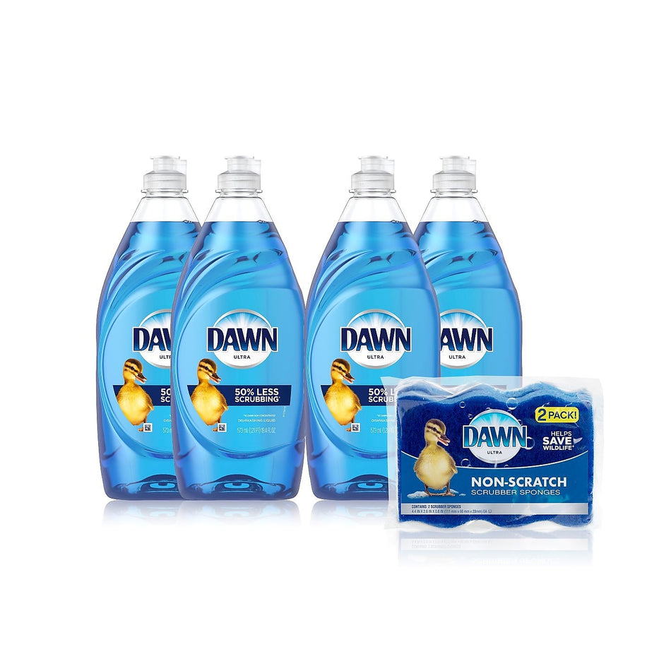 Dawn Ultra Liquid Dish Soap with Sponge, Original Scent, 19.4 oz., 4/Carton