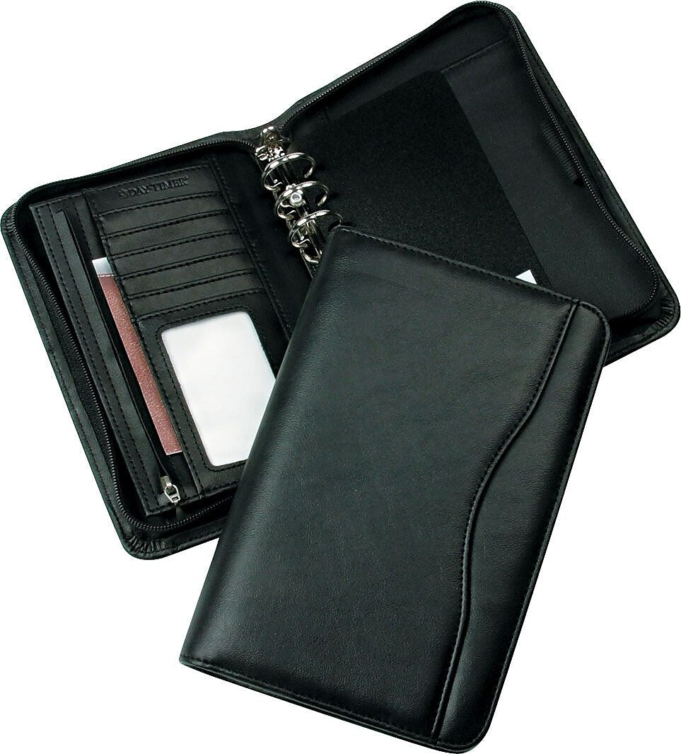 Day-Timer Avalon Leather-Like Vinyl Zippered Starter Set, Black, 1" , 5" x 8", Portable