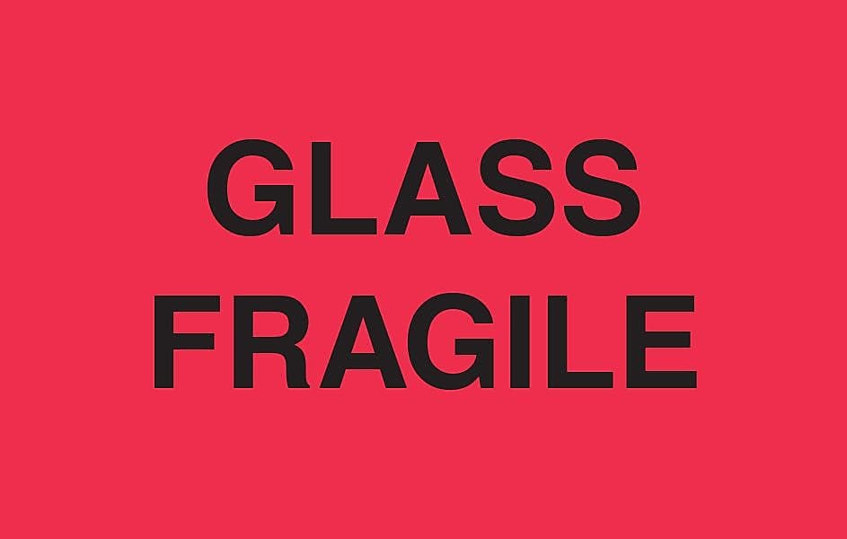 Decker Tape "Glass Fragile" Labels, 3" x 5", 500/Roll