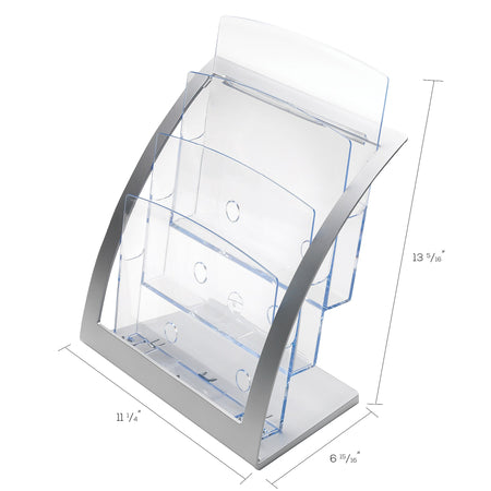 Defelcto Three-Tier Contemporary Magazine Holder, 11-1/4w x 6-15/16d x 13-5/16h, Silver