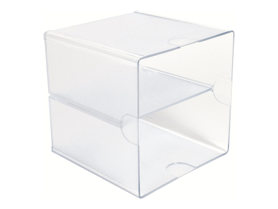 Deflect-O Cube 2 Compartment Stackable Plastic Compartment Storage, Clear