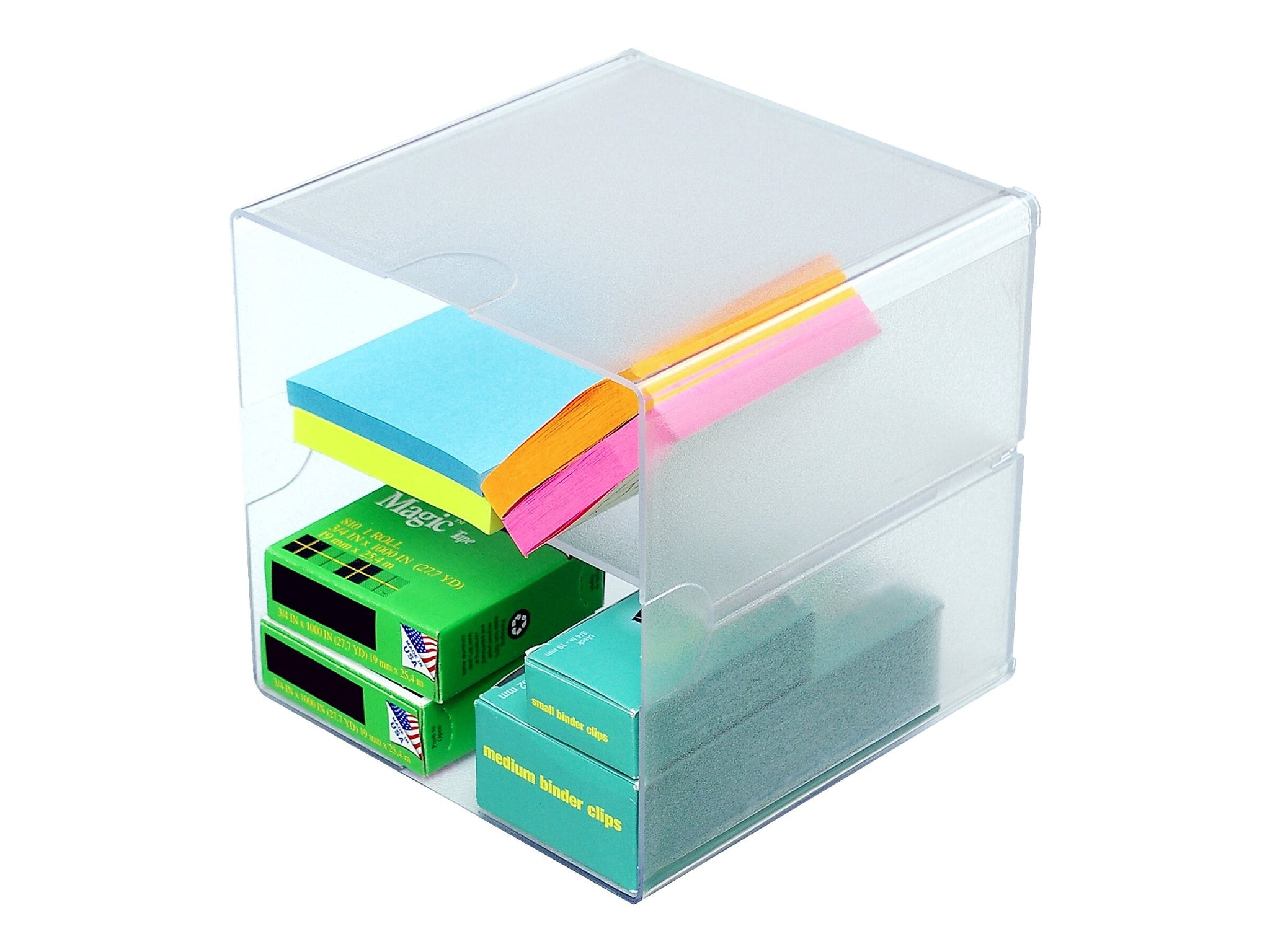 Deflect-O Cube 2 Compartment Stackable Plastic Compartment Storage, Clear