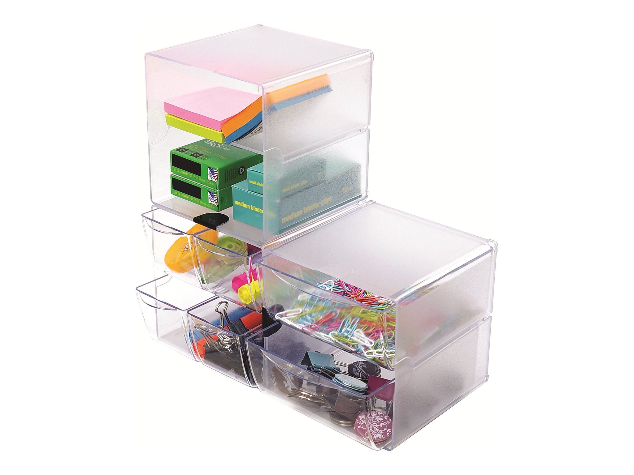 Deflect-O Cube 2 Compartment Stackable Plastic Compartment Storage, Clear